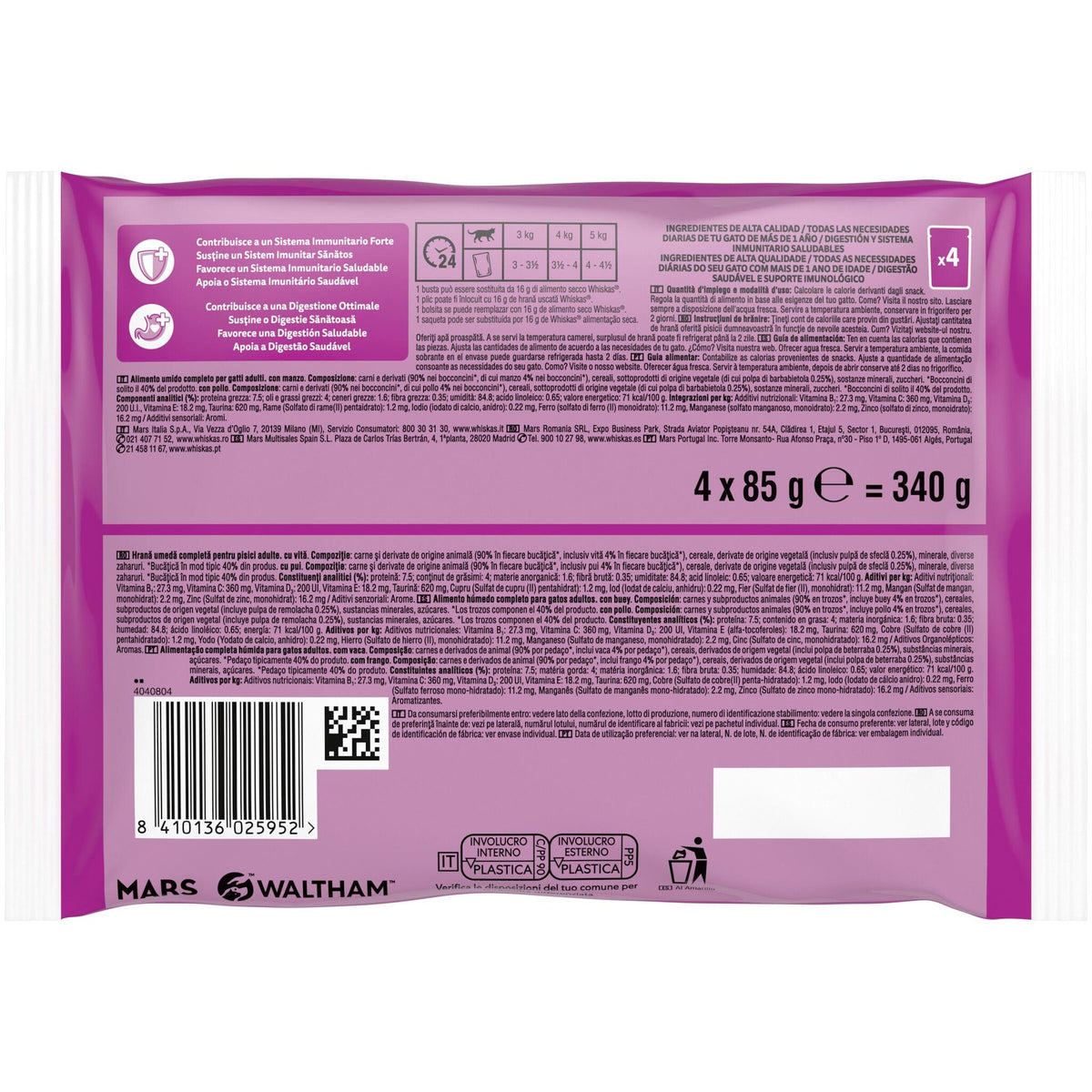 Comida húmeda gato carne pouch core Whiskas p4 85g/u