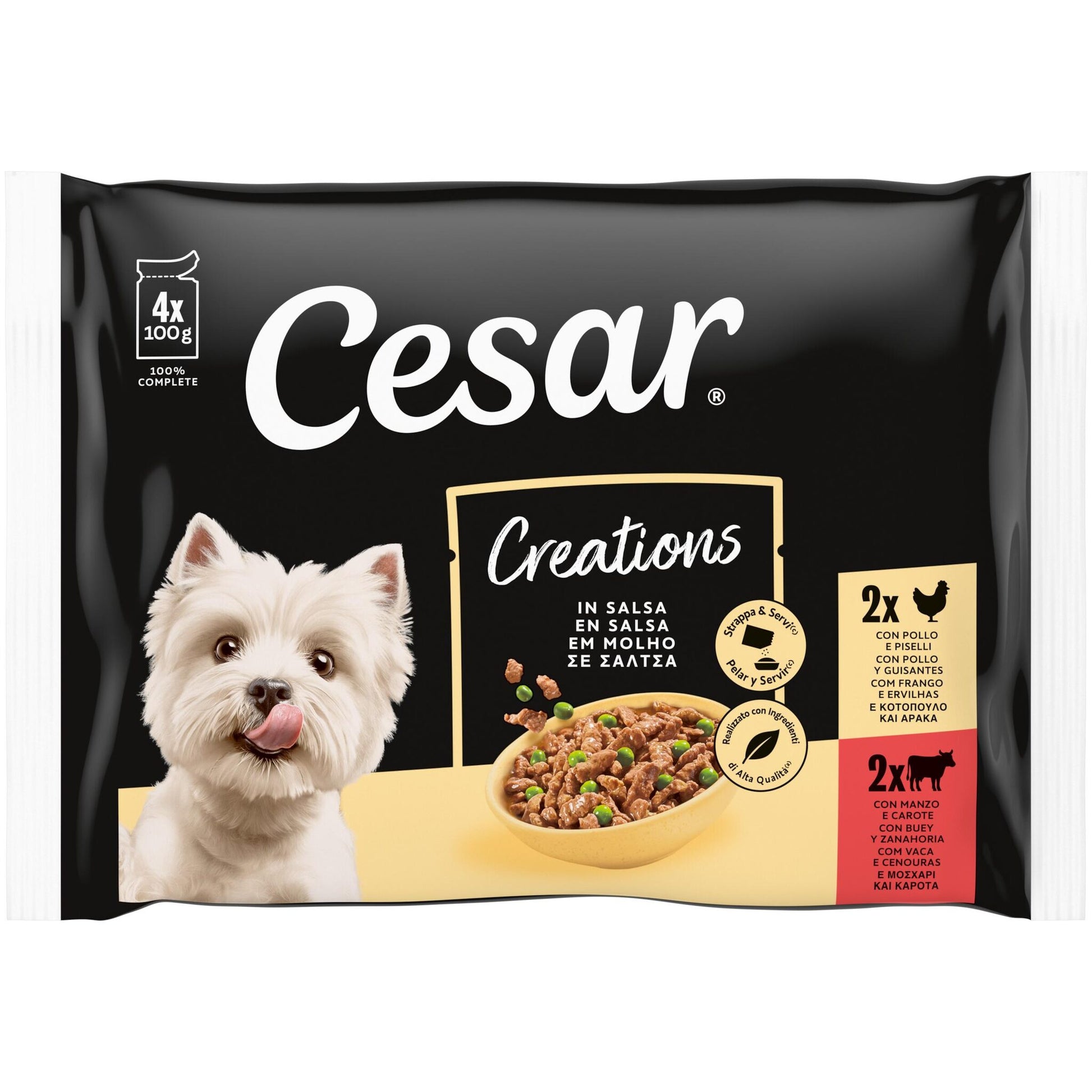 Comida húmeda perro salsa poll/buey Cesar p4 100g/u