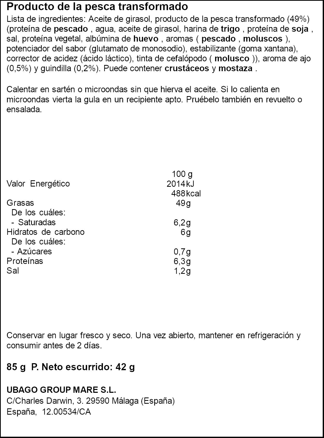 Gula norte ajillo ac girasol Ubago 42g escurr