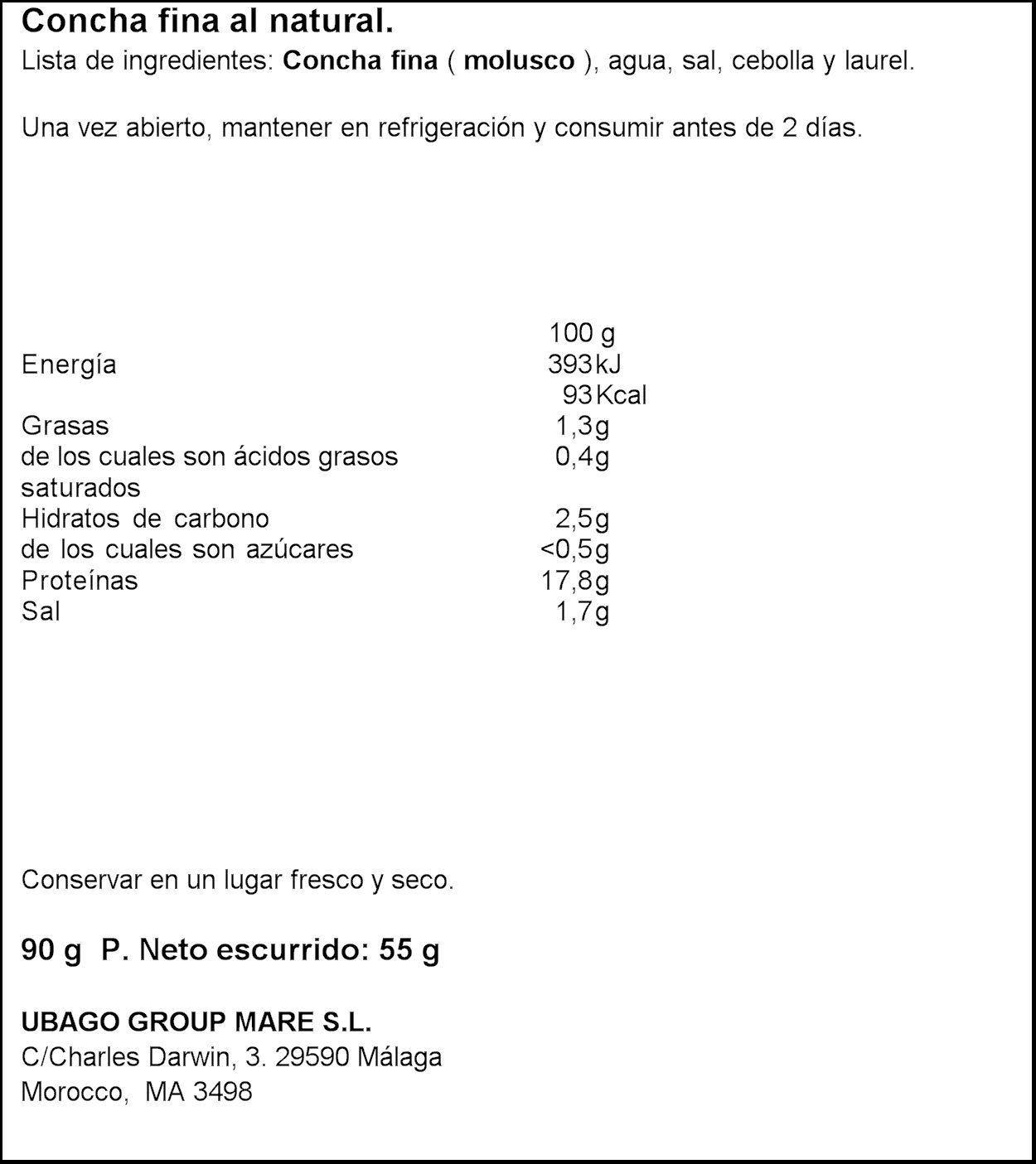 Concha natural rr-90 lata Ubago 55g escurr