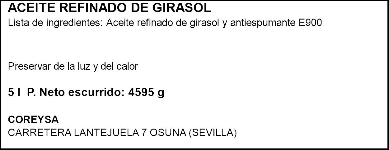 Aceite girasol refinado acidez baja Capisol 5l