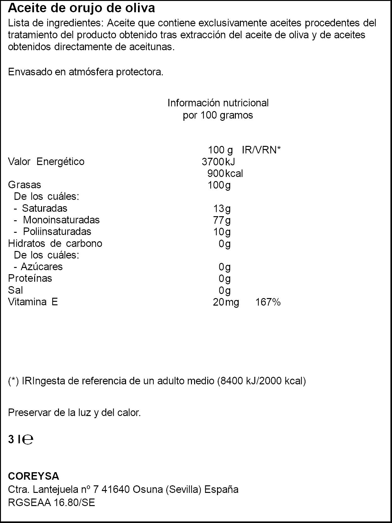 Aceite orujo de oliva Capicua 3l