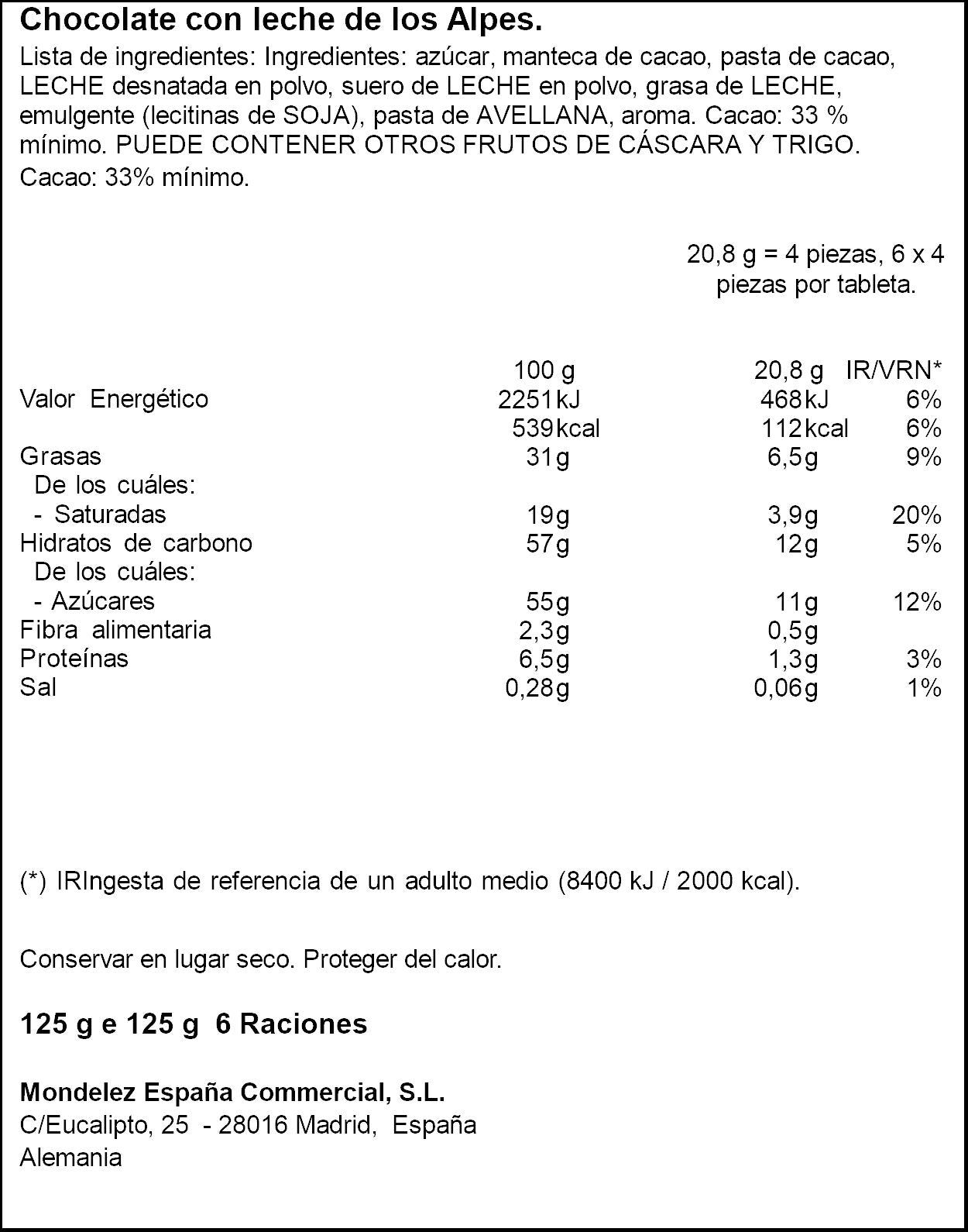 Chocolate leche Milka 125g