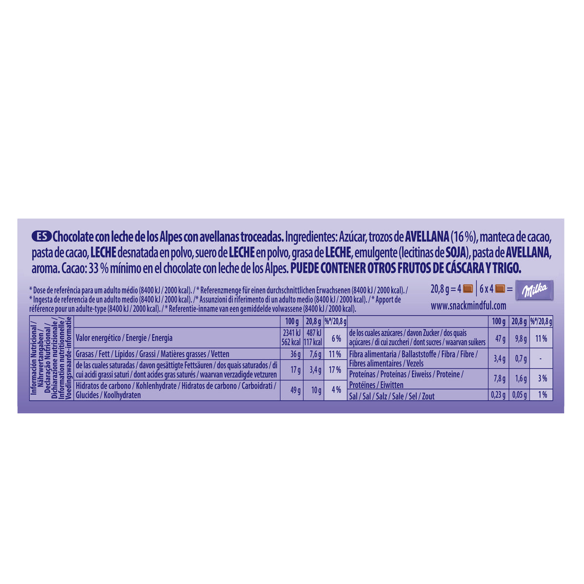 Chocolate leche/avellana Milka 125g
