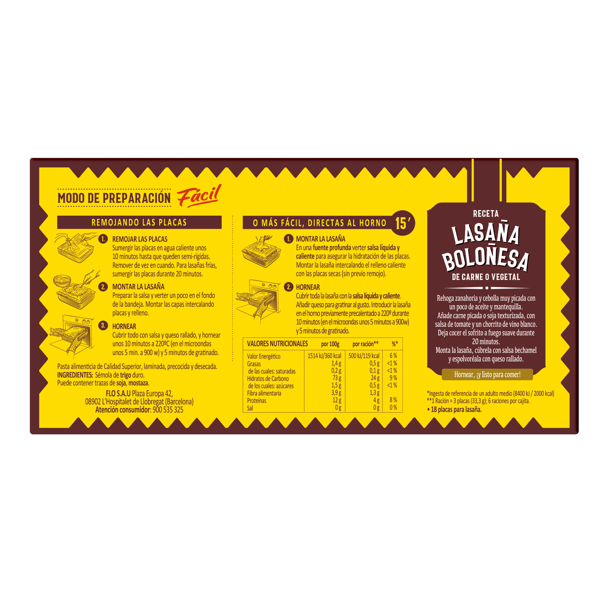 Lasaña precocida placas El pavo 200g