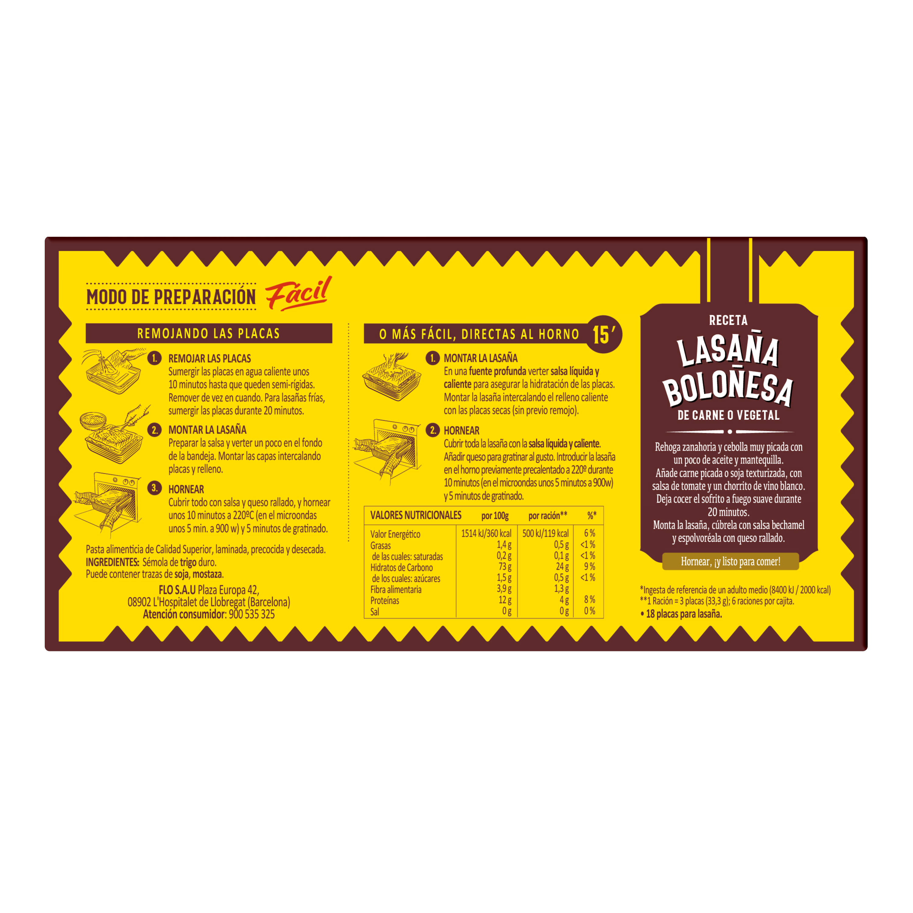 Lasaña precocida placas El pavo 200g