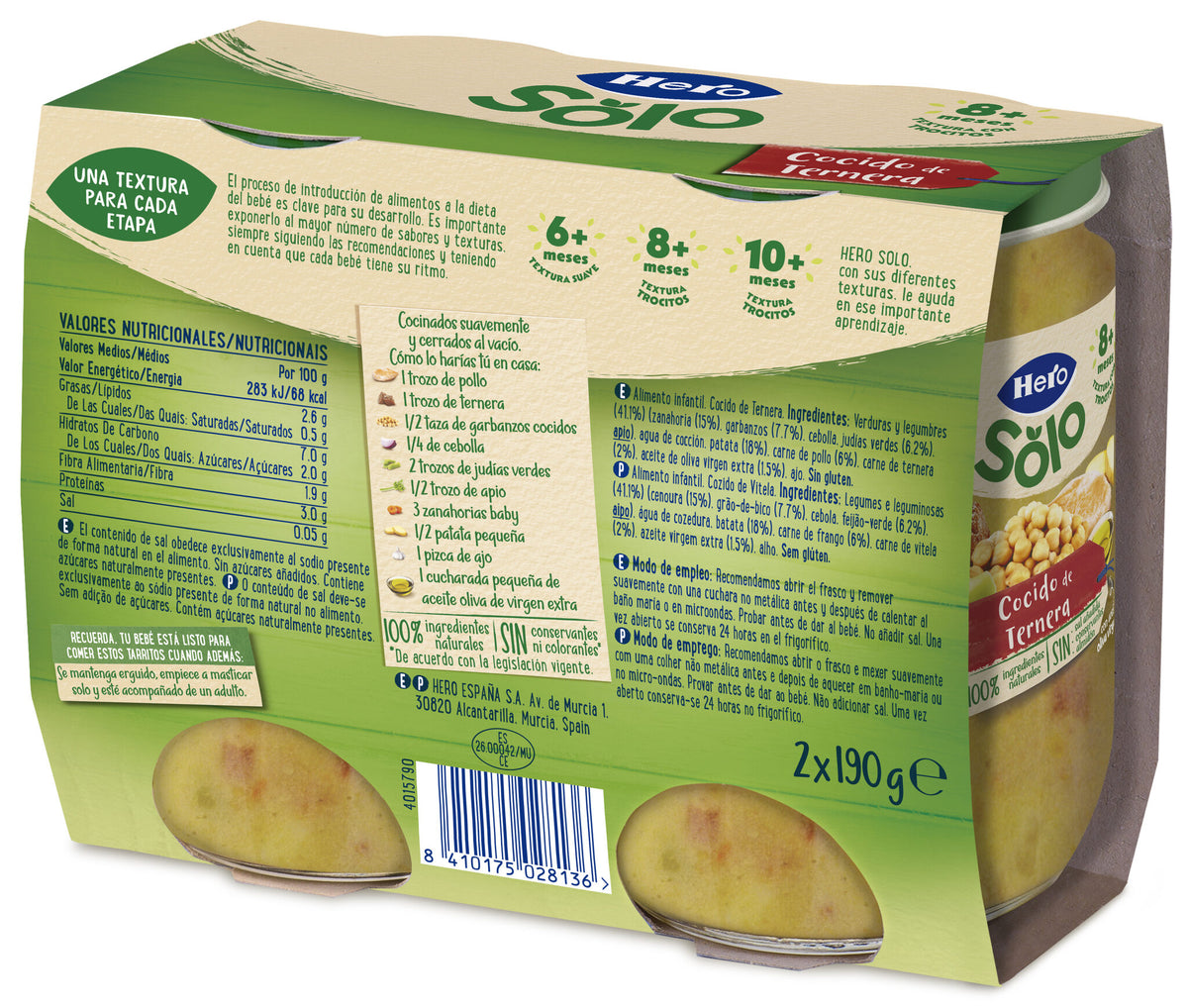 Potito carne casera cocido ternera Hero baby p2 200g