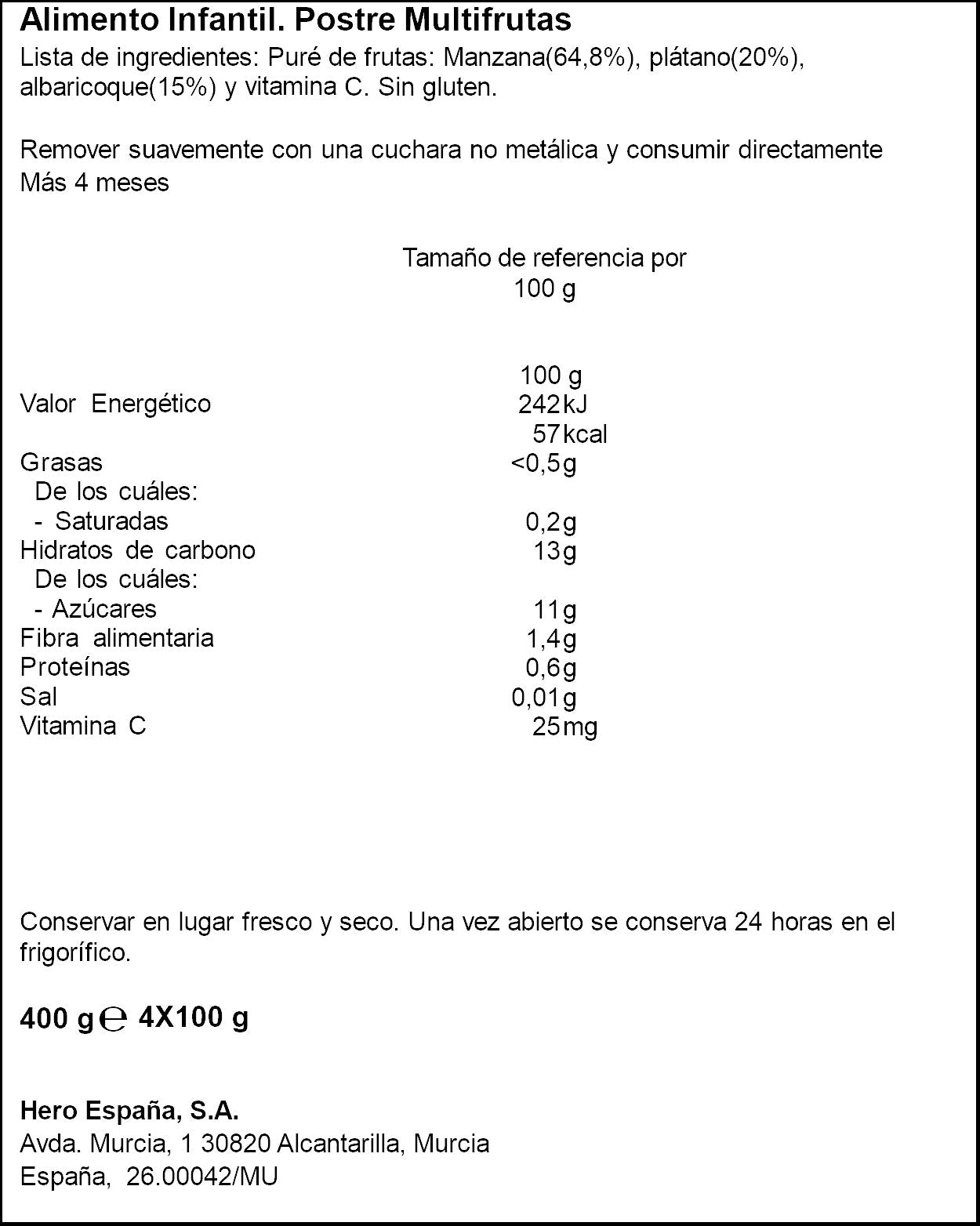 Potito fruta multifruta Hero baby p4 100g