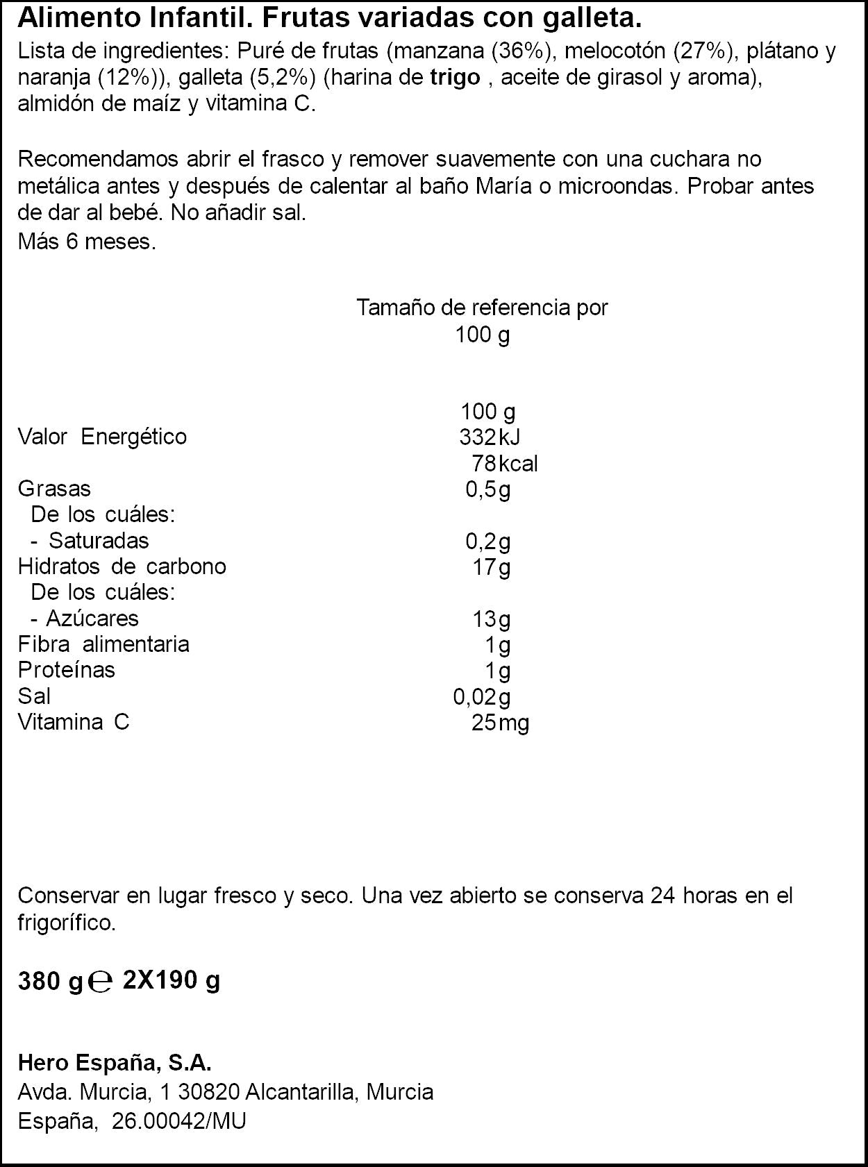 Potito merienda fruta c/galleta Hero p2 190g/u