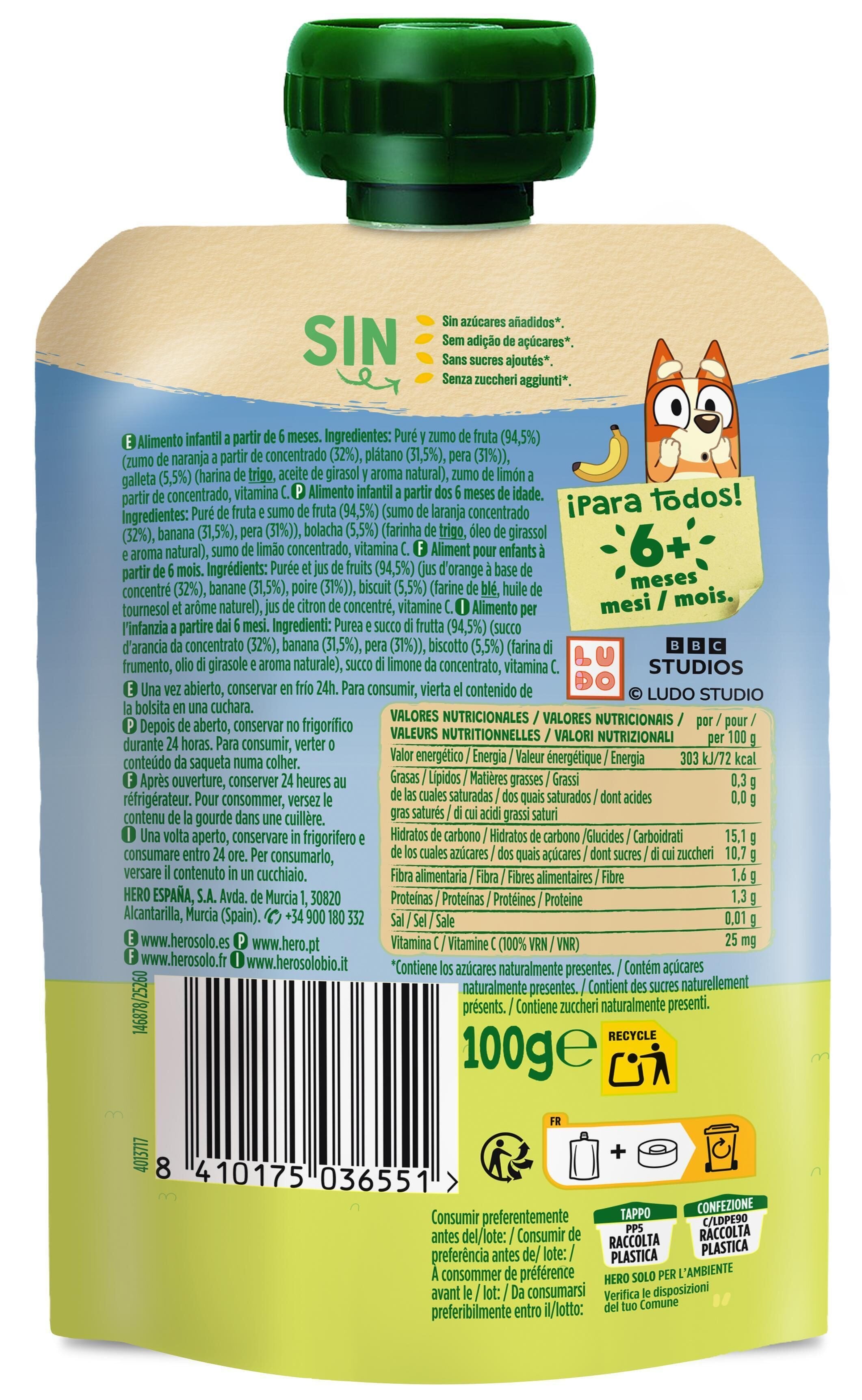 Compota naranja/plátano/galleta Hero baby 100g