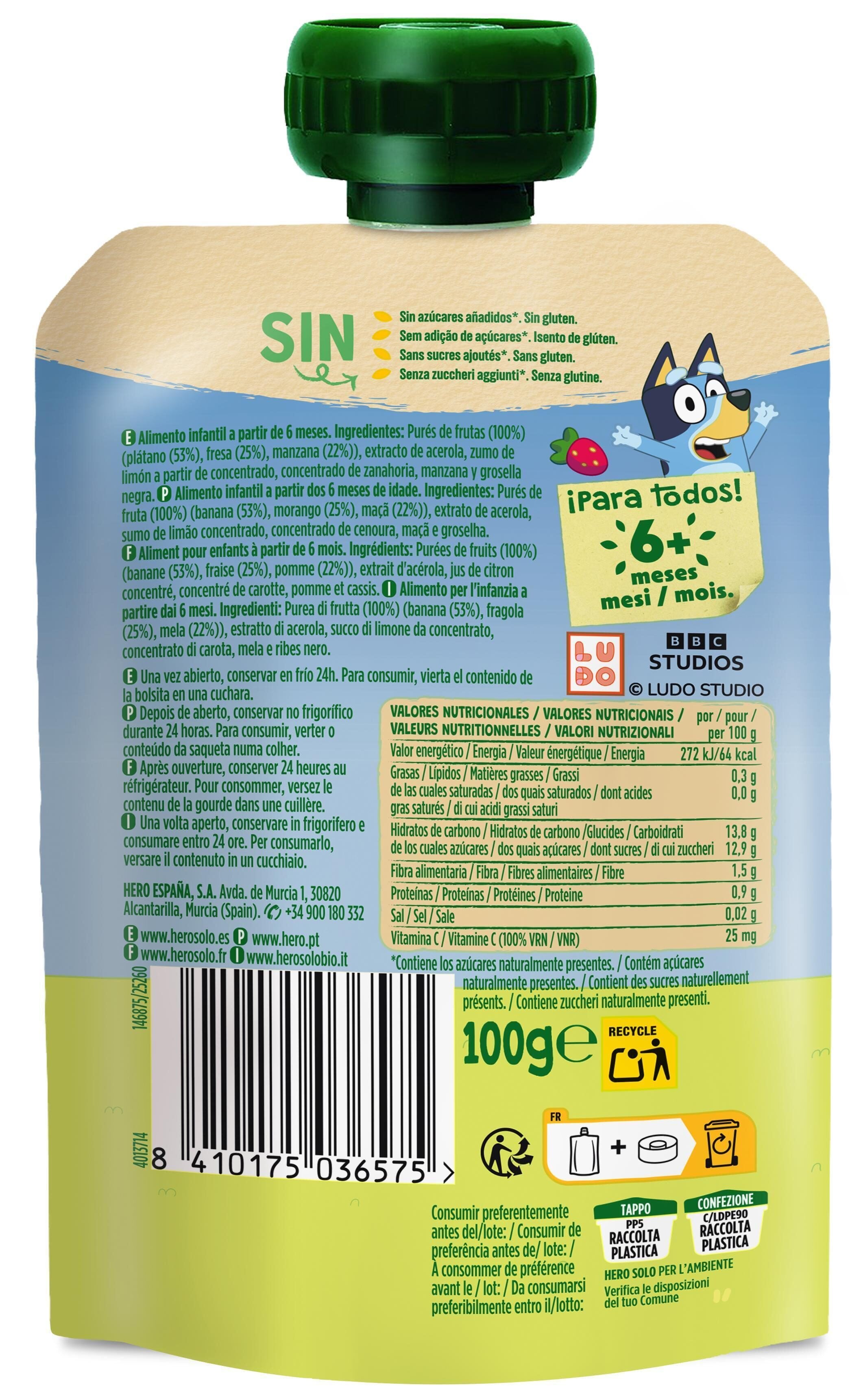 Compota plátano /fresa mi fruta Hero baby 100g