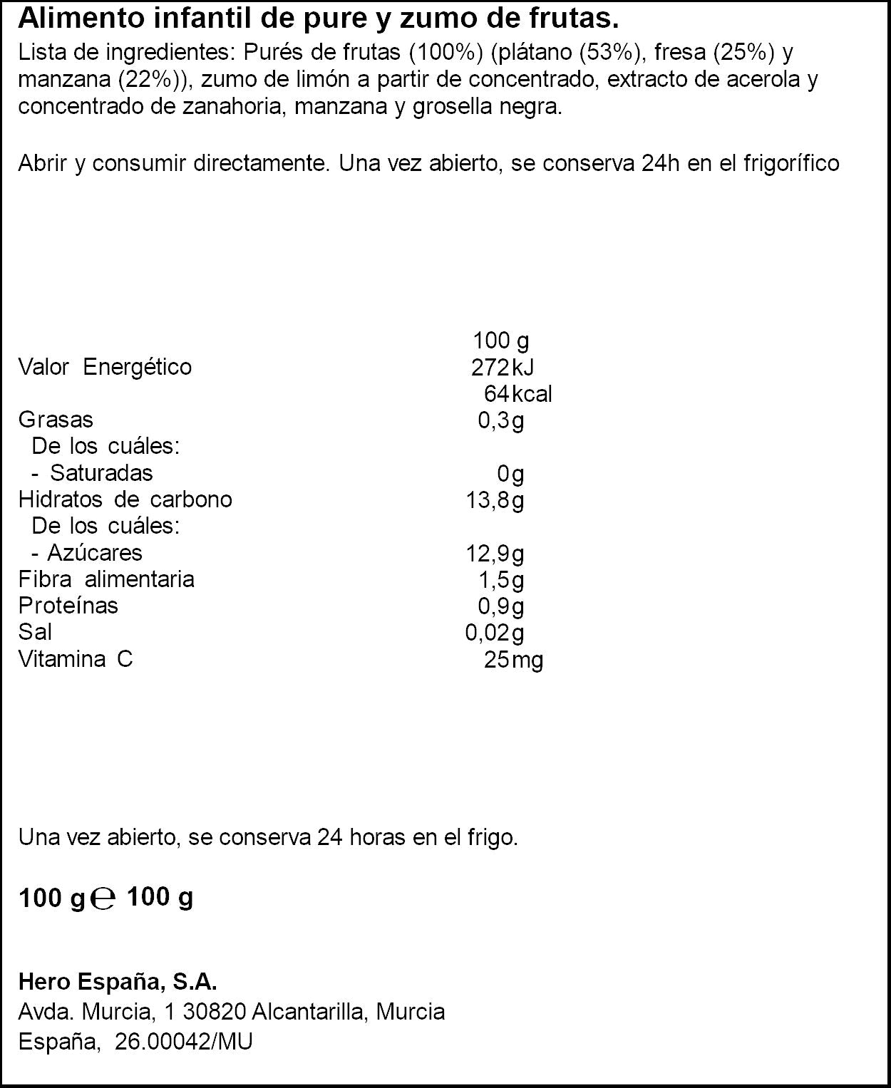 Compota plátano /fresa mi fruta Hero baby 100g