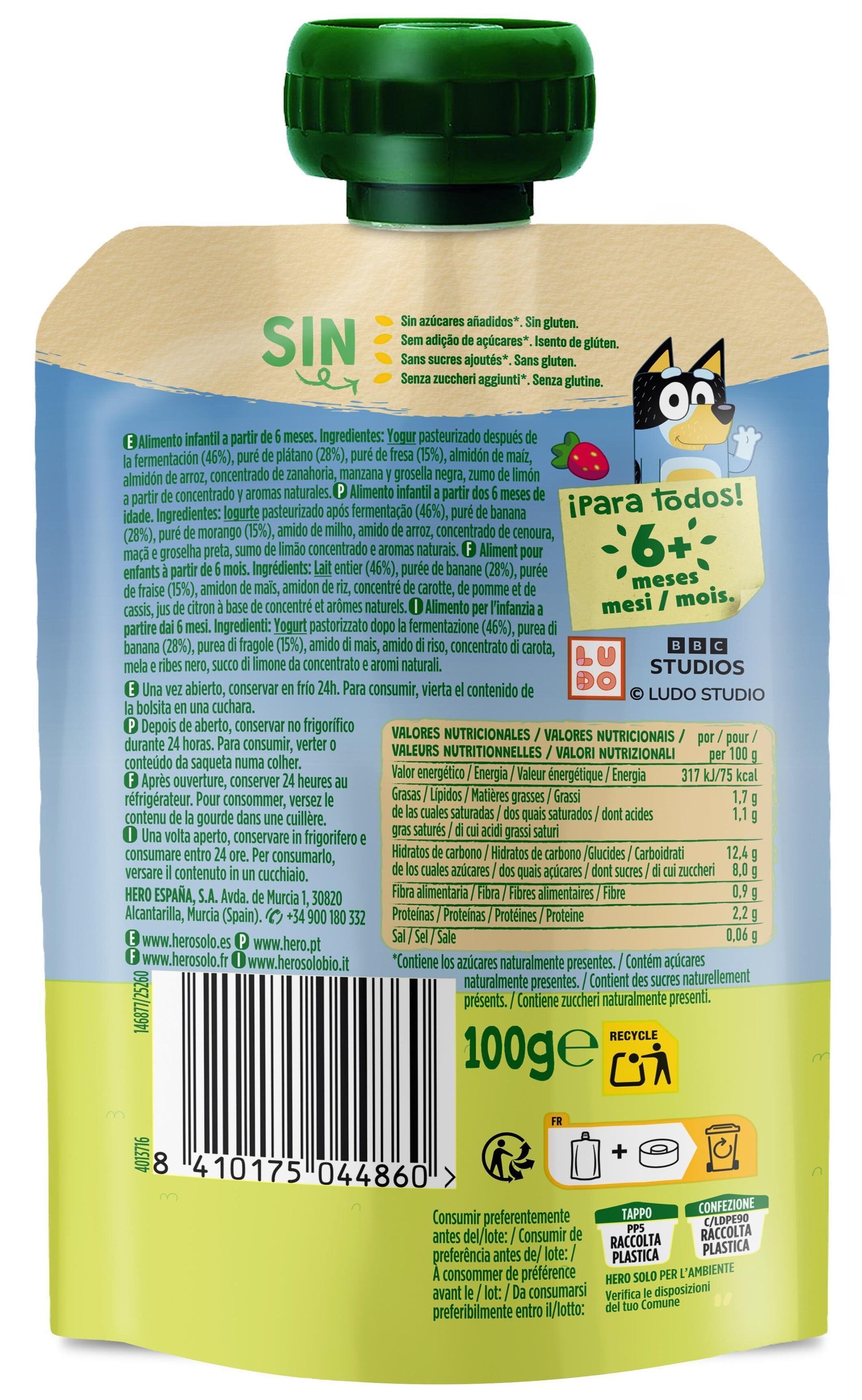 Compota plátano/fresa mi merienda Hero baby 100g