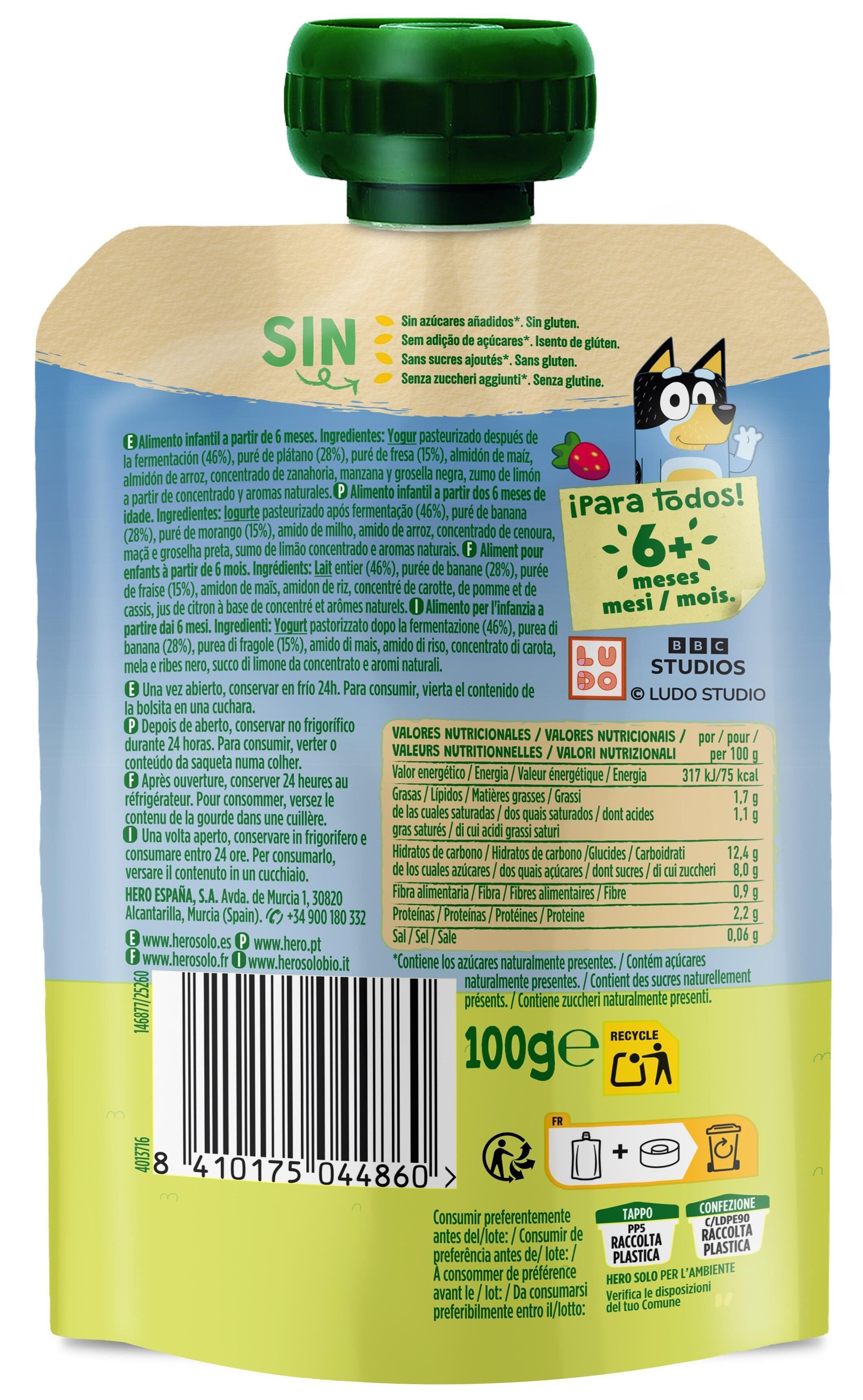 Compota plátano/fresa mi merienda Hero baby 100g