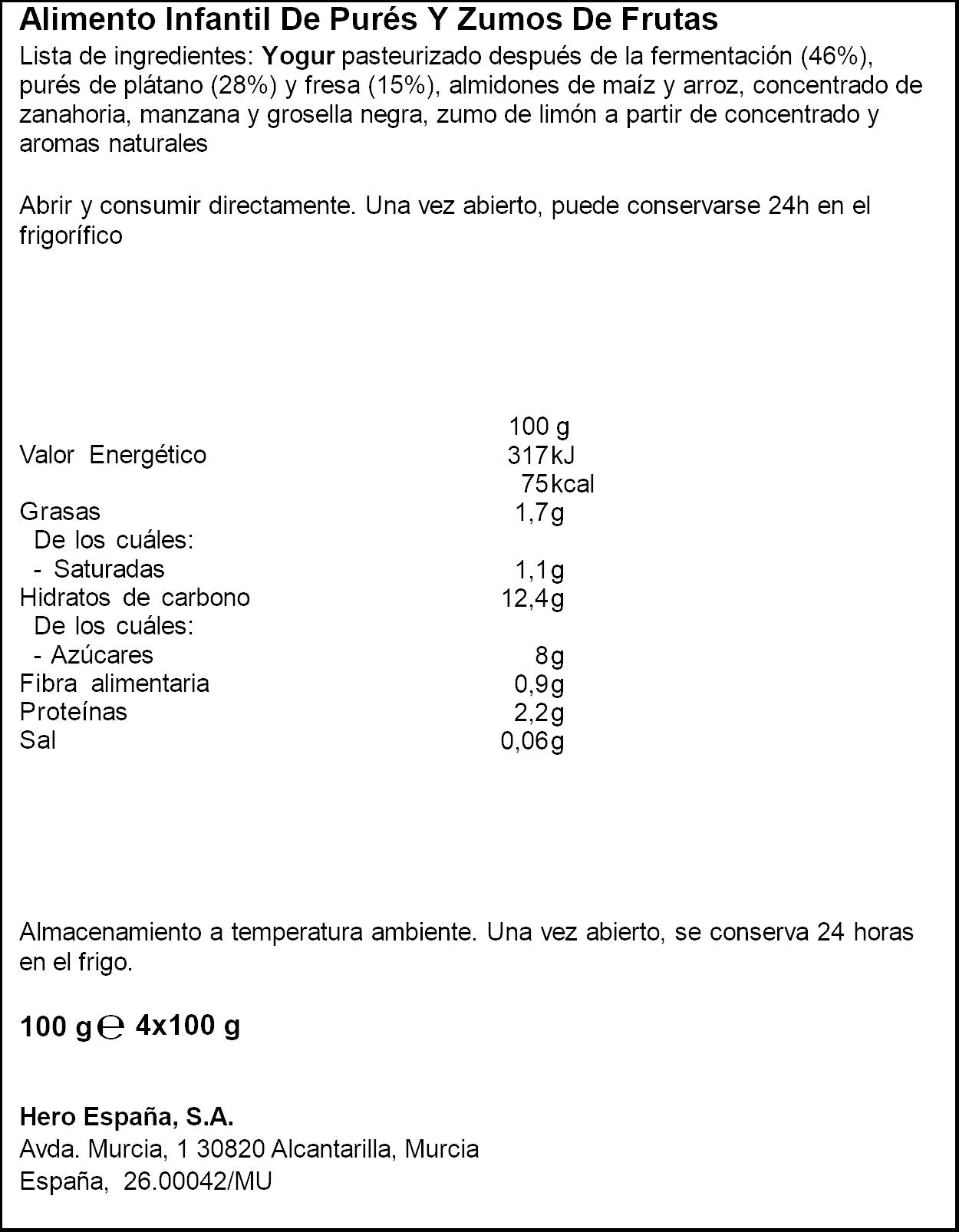 Compota plátano/fresa mi merienda Hero baby 100g