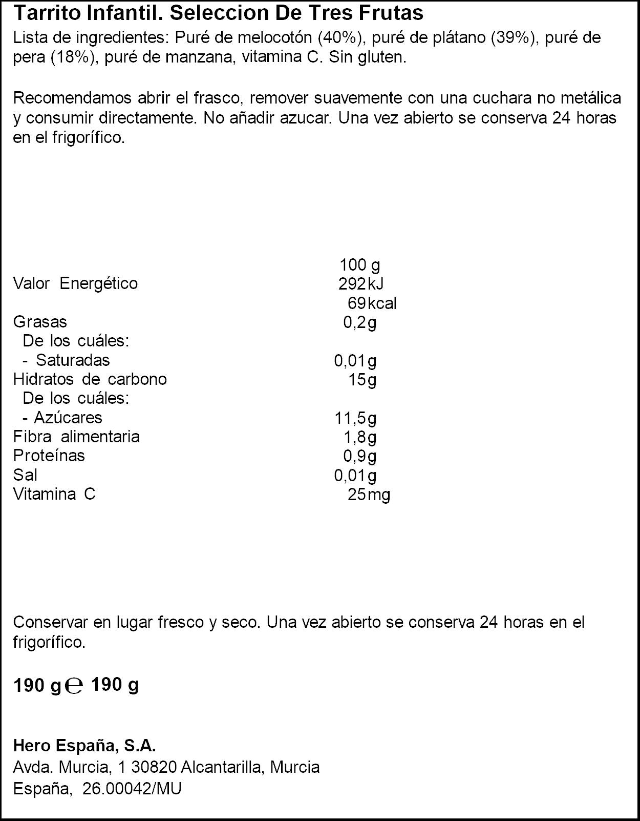 Potito fruta 3 frutas Hero baby 190g