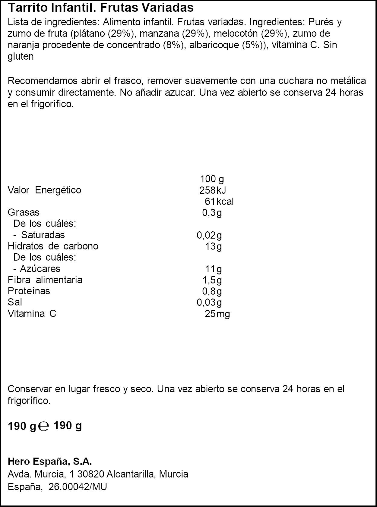 Potito frutas variadas Hero 190g