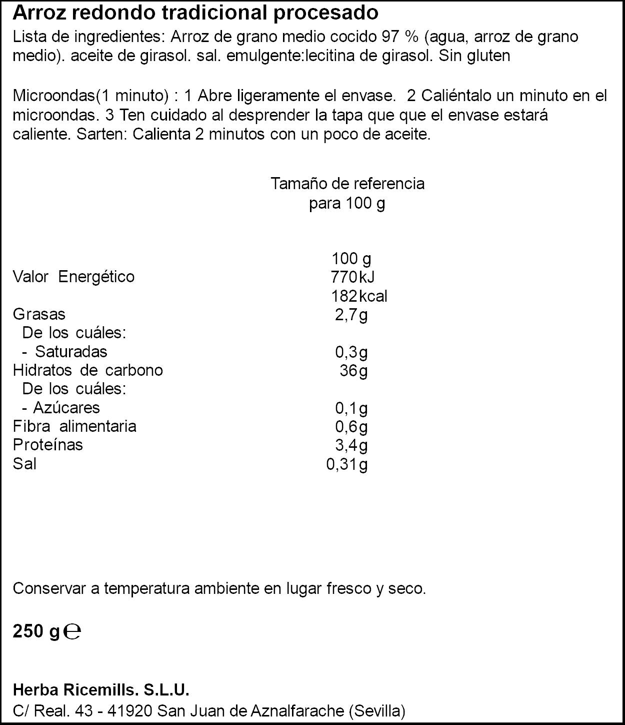 Arroz redondo tradicional vaso Brillante p2 125g/u