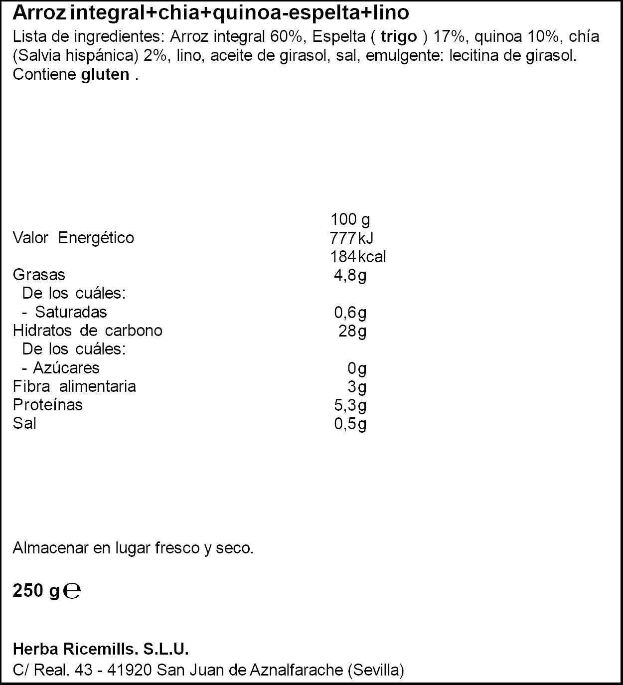 Arroz integral c/chia vaso Brillante p2 250g