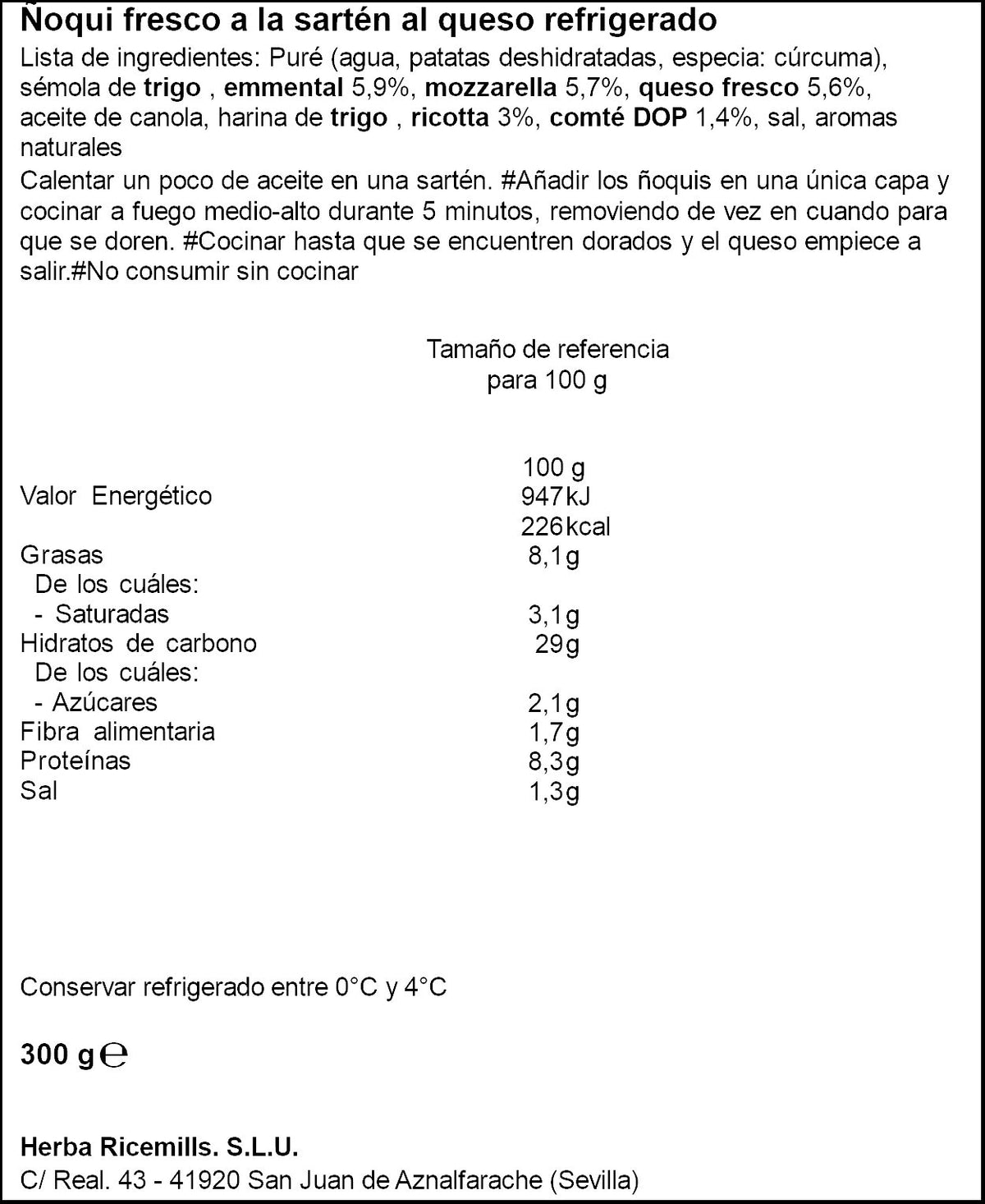 Ñoquis queso a la sarten Brillante 300g