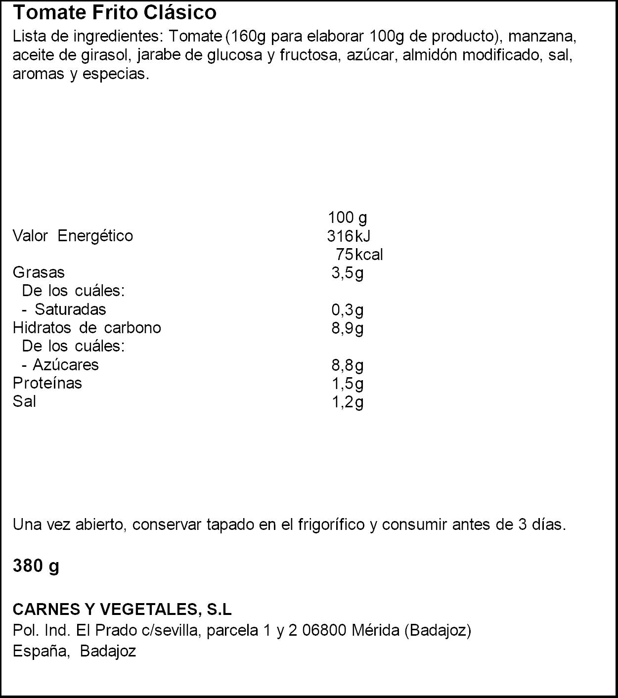 Tomate frito cristal Fruco 380g