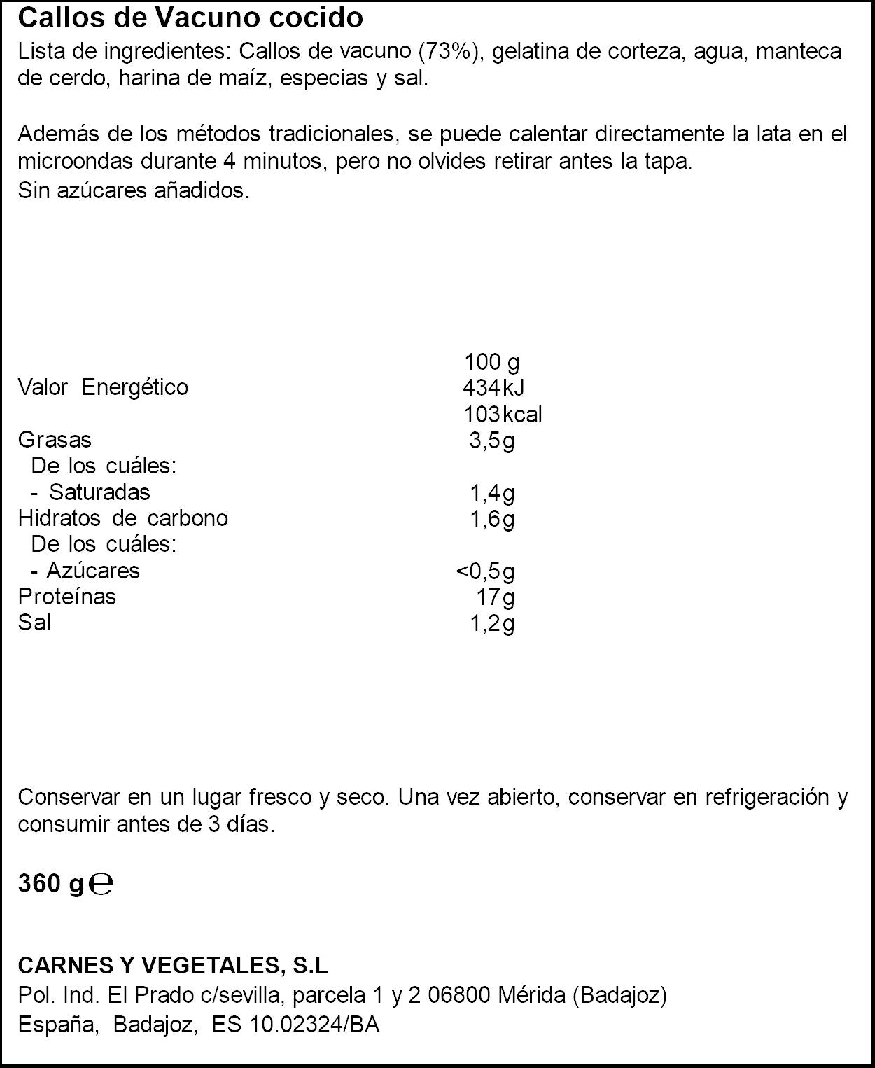 Callos de vacuno lata Apis 360g