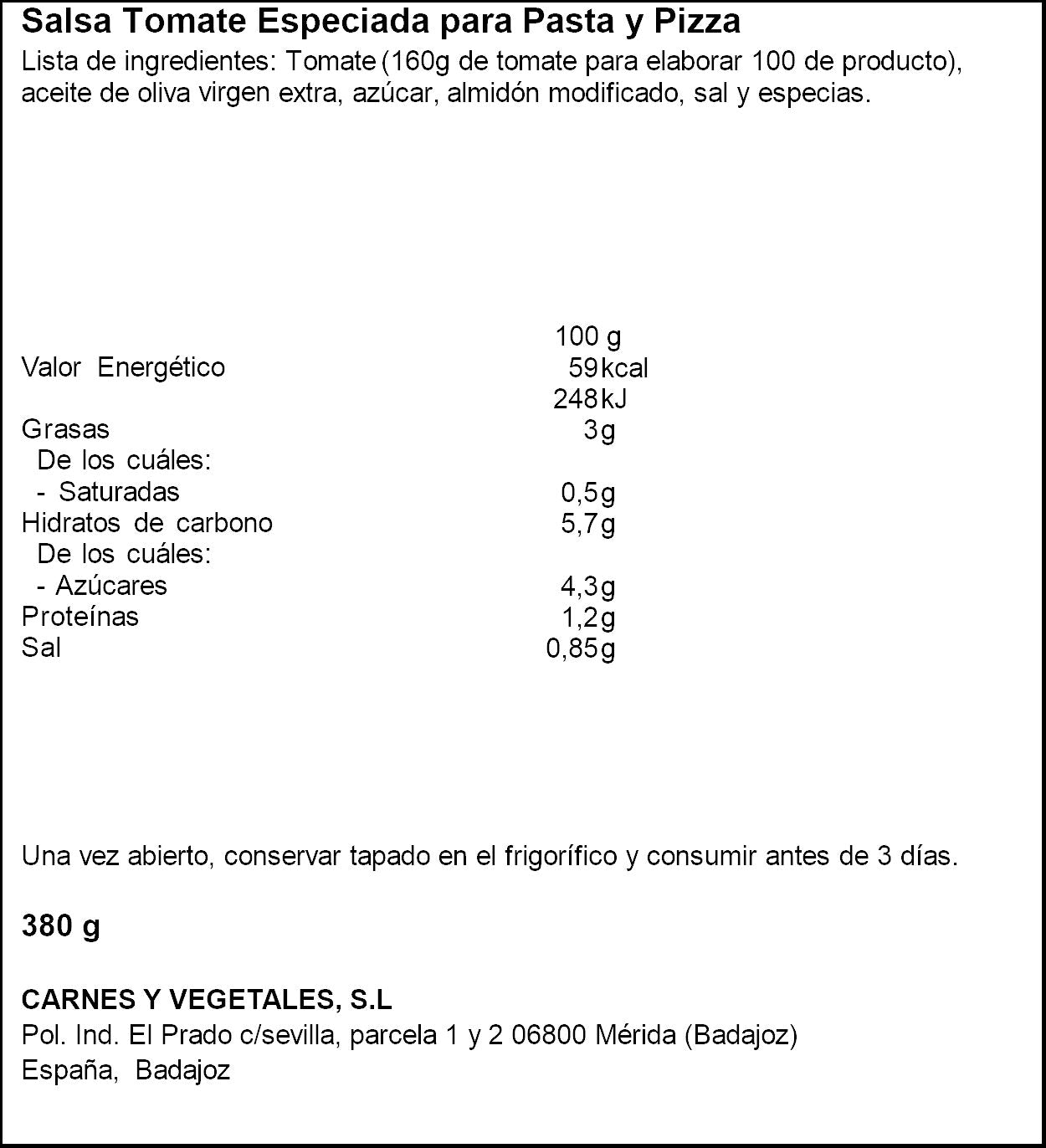 Salsa tomate especiada para pasta y pizza cristal Fruco 380g escurr