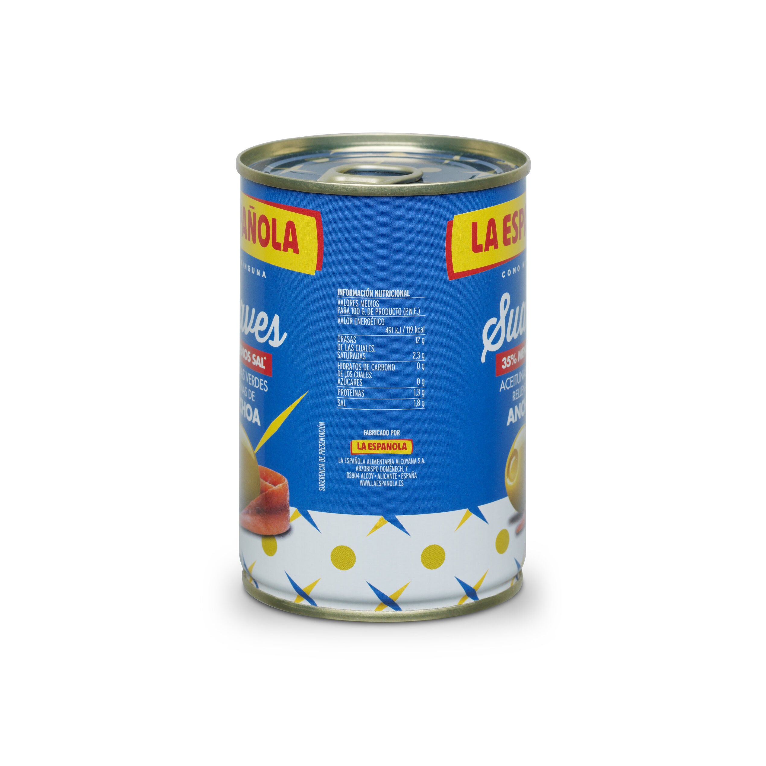 Aceituna verde rellena anchoa suave lata la Española 130g escurr