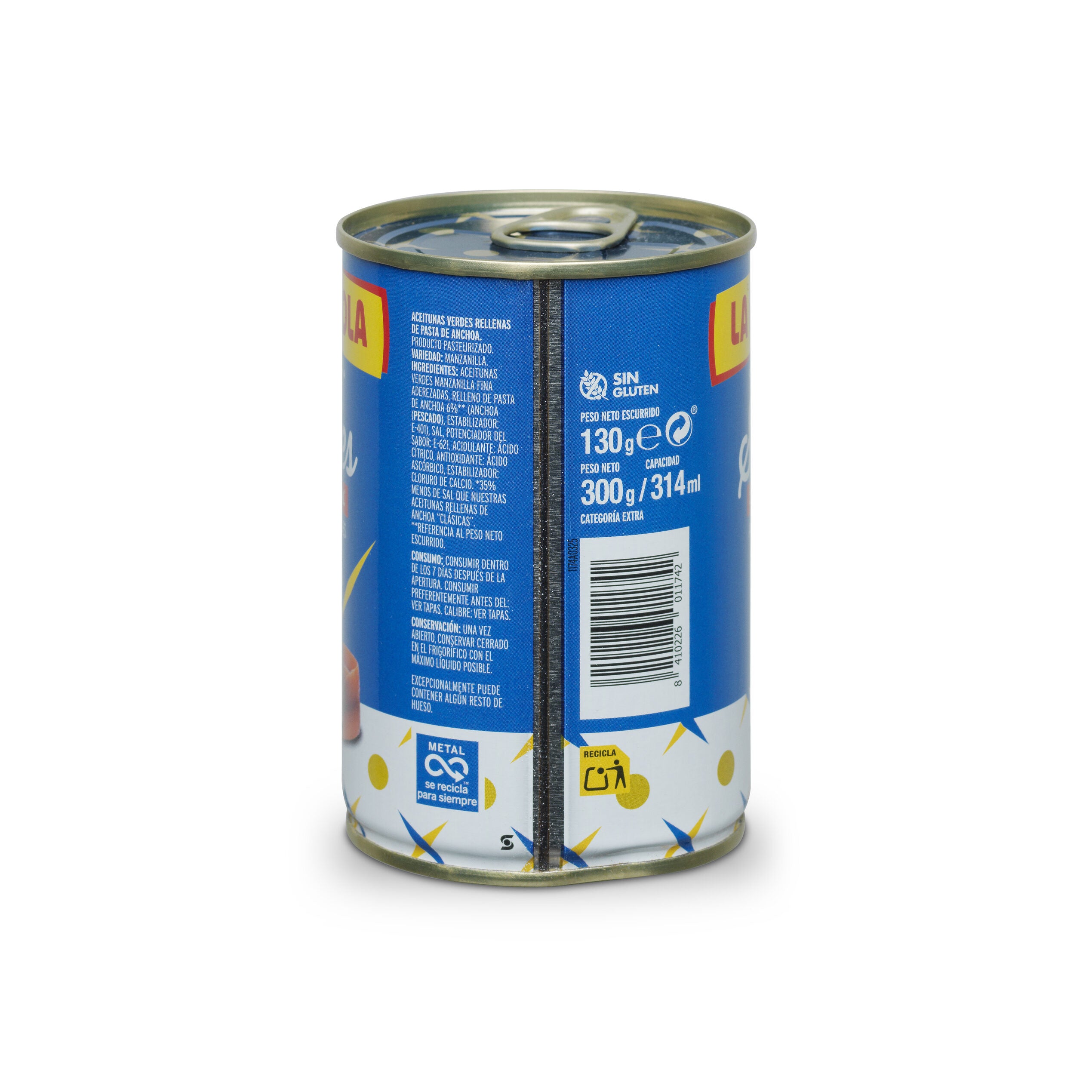 Aceituna verde rellena anchoa suave lata la Española 130g escurr