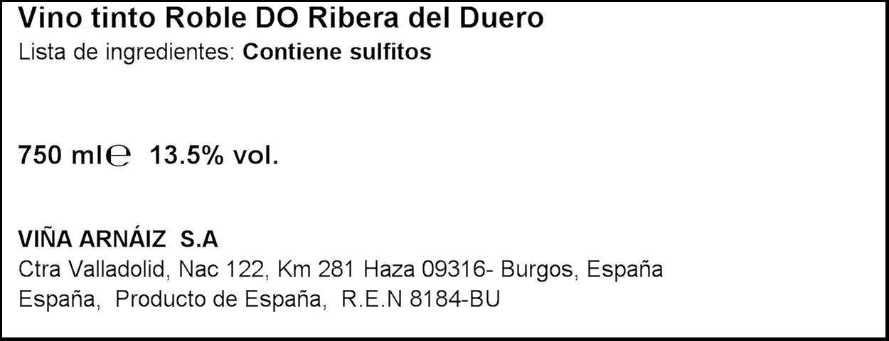 Vino tinto ribera del duero roble Pata negra 750ml