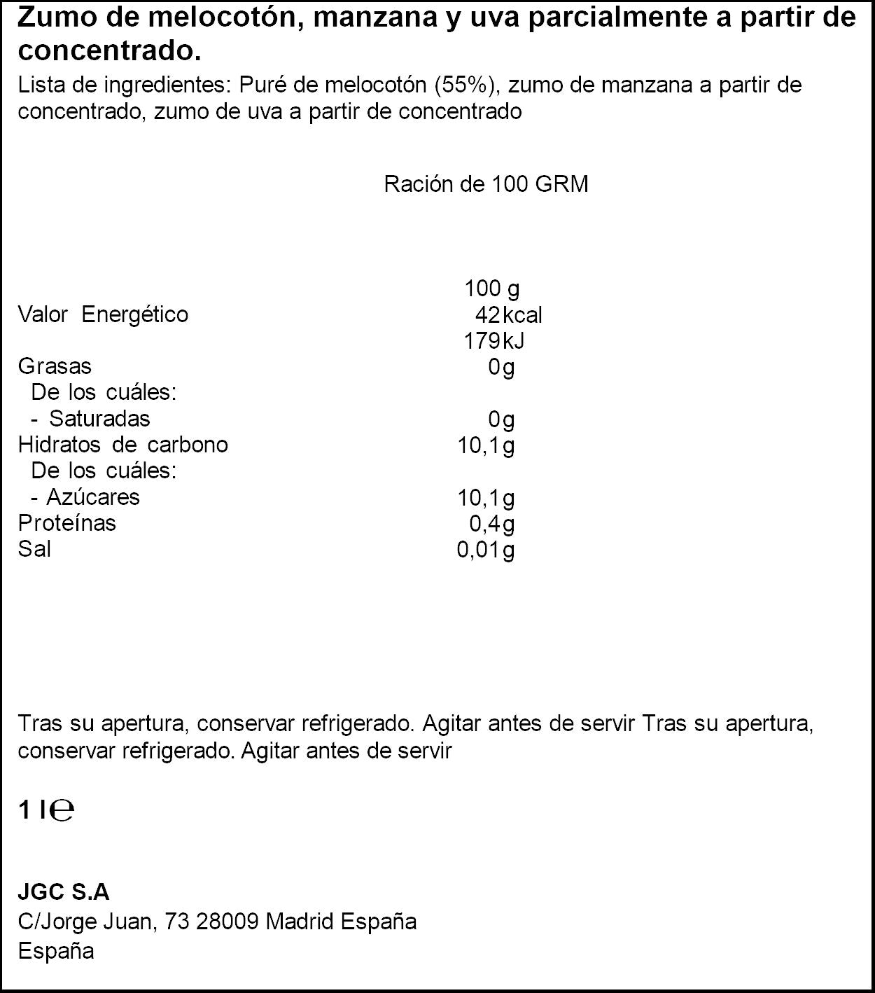Zumo concentrado melocoton/manz/uva Don simon 1l