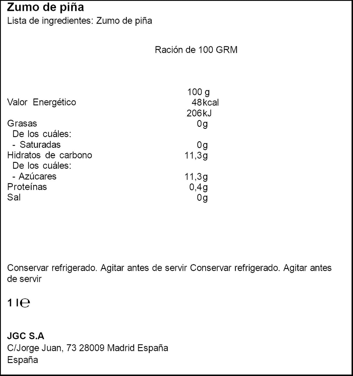 Zumo piña 100% exprimido Don simon 1l