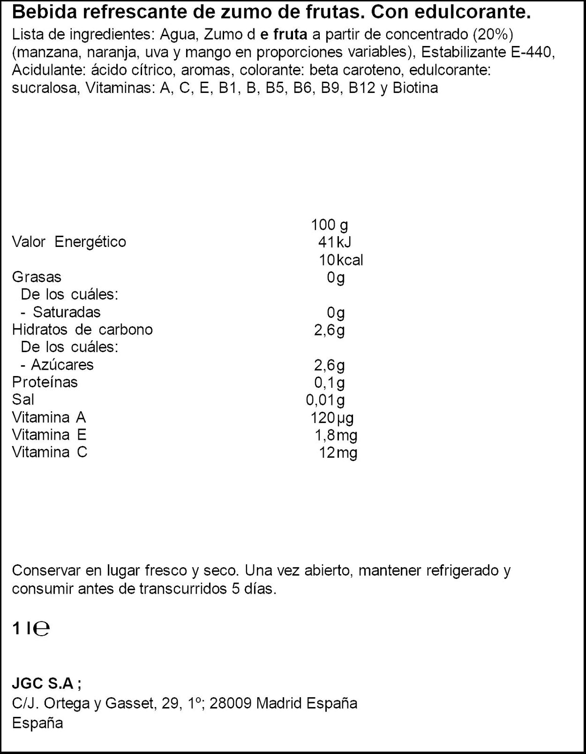 Bebida refrescante zumo frutas multivitaminas Don simon 1l