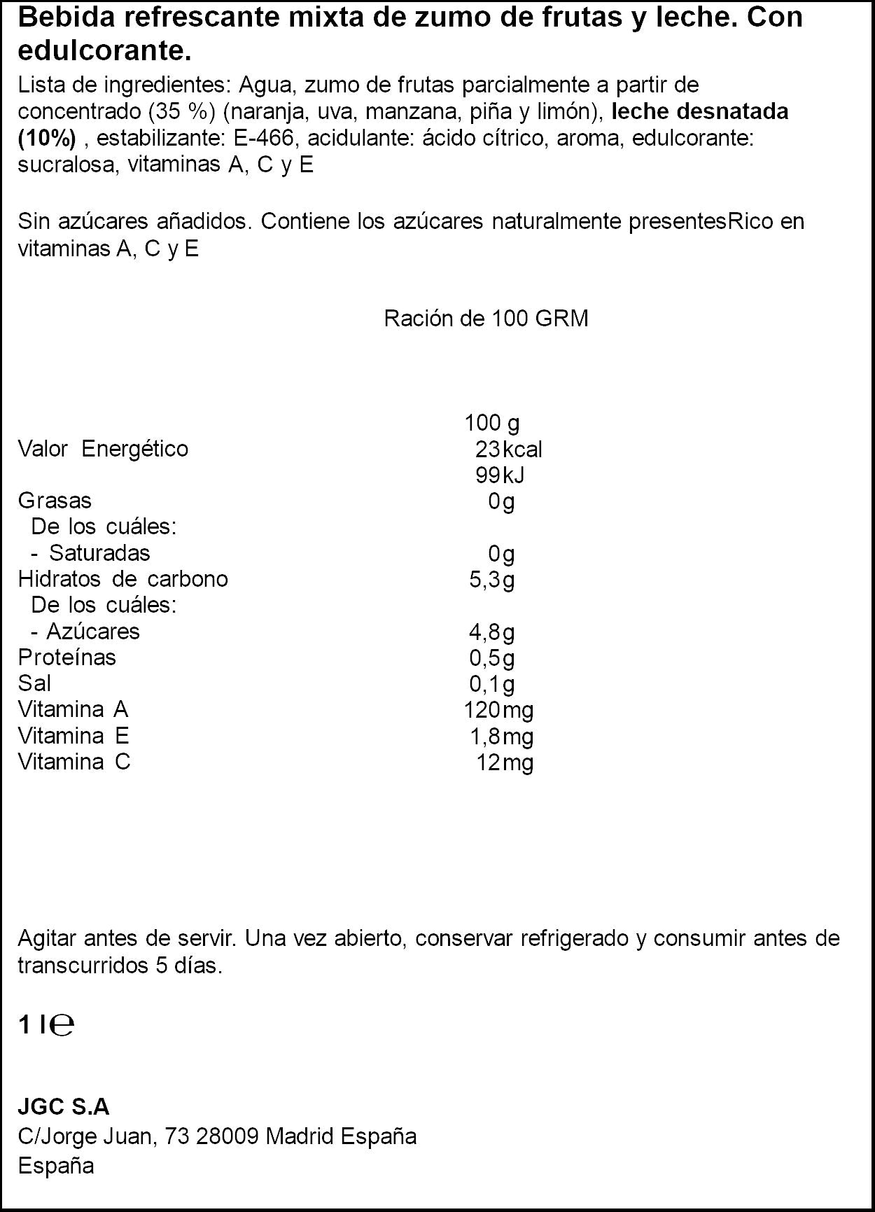 Bebida refresc mixta zumo frut/lech caribe Don simon 1l