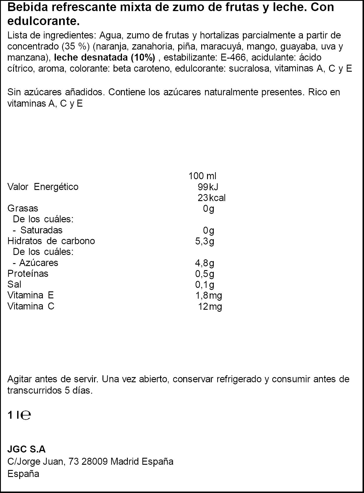 Bebida refresc mixta zumo multifrutas/leche  zero Don simon 1l
