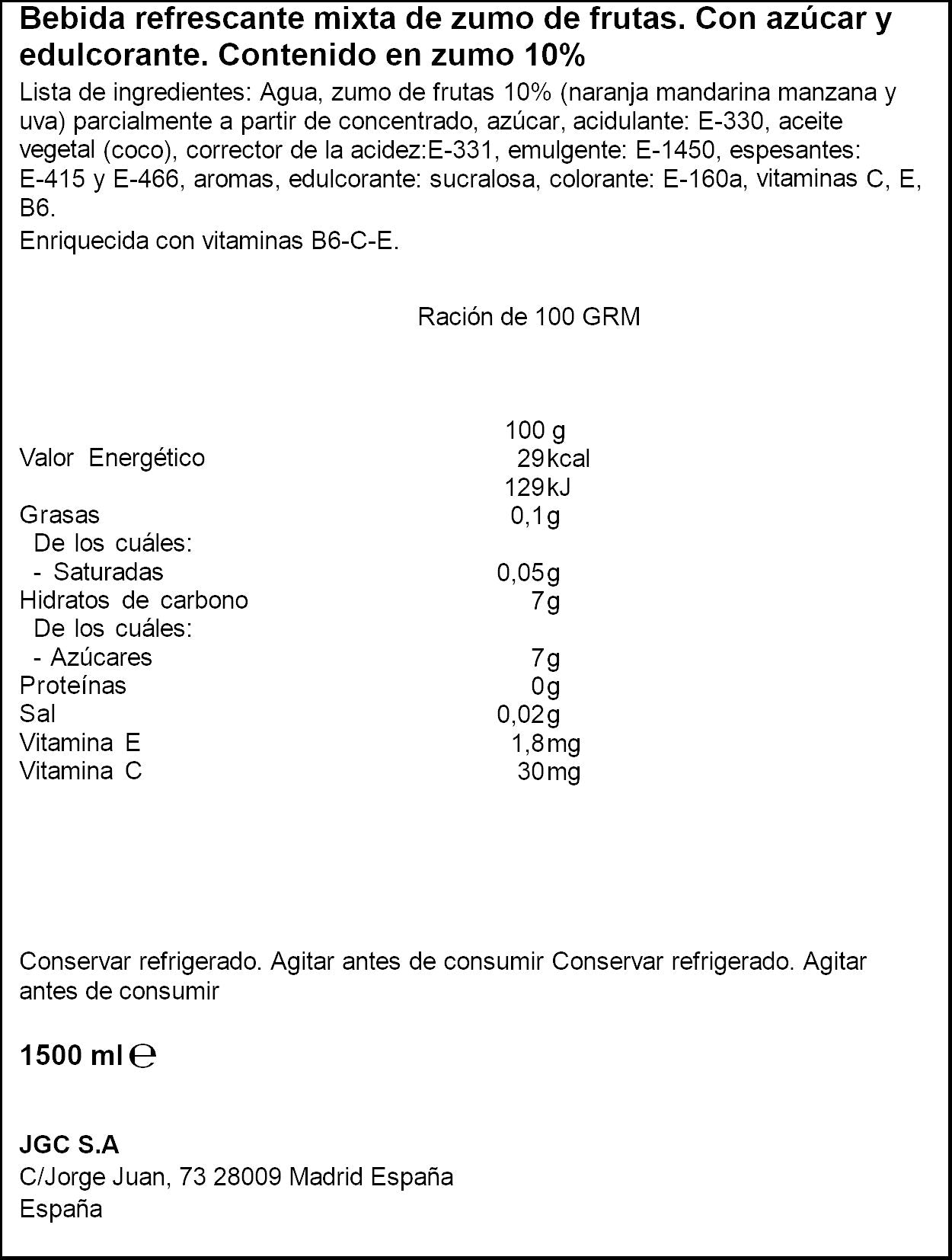 Bebida vitaminada refrigerado naranja Simon life 1.5l
