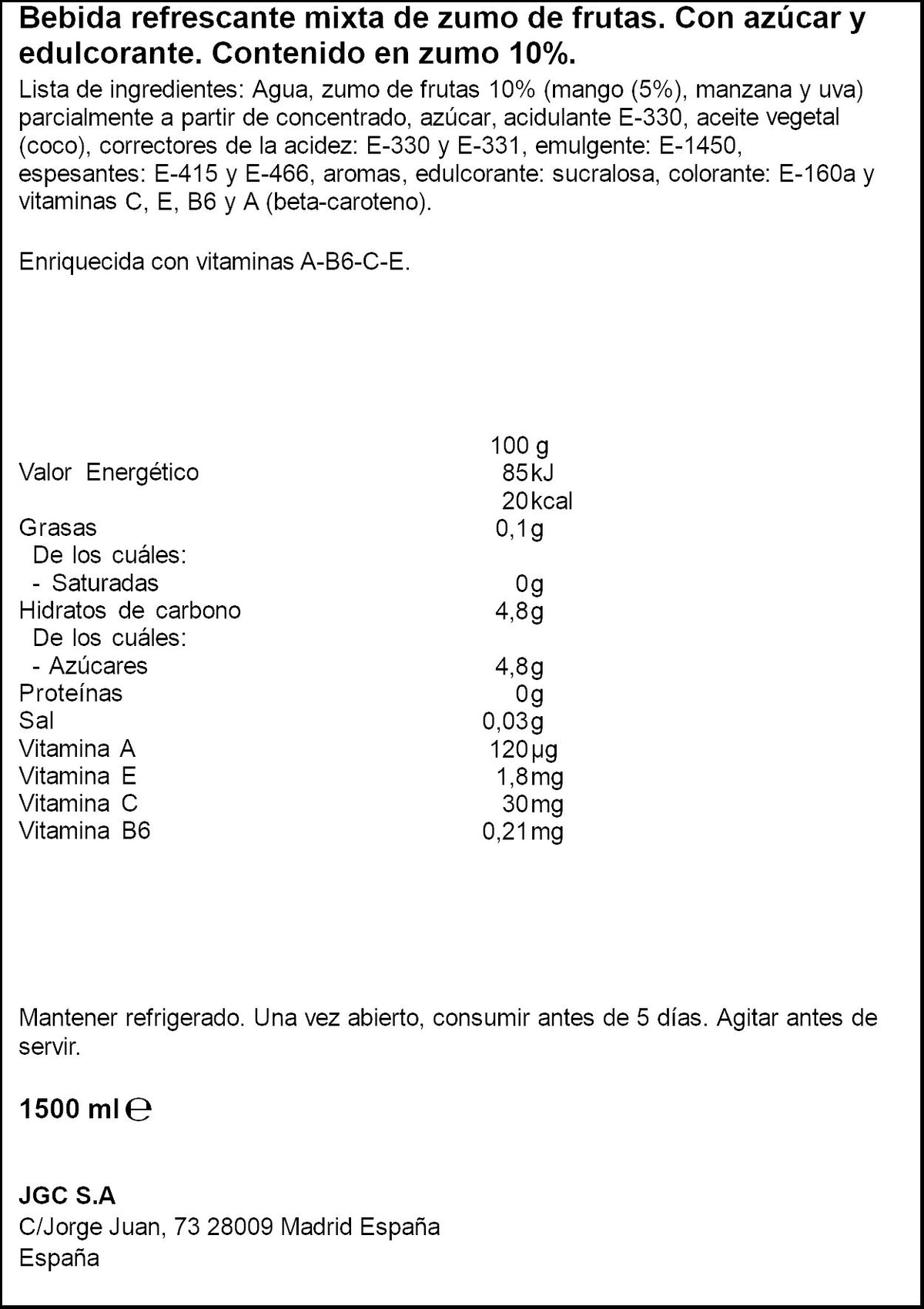 Bebida refrescante c/zumo de mango Simon life 1.5l
