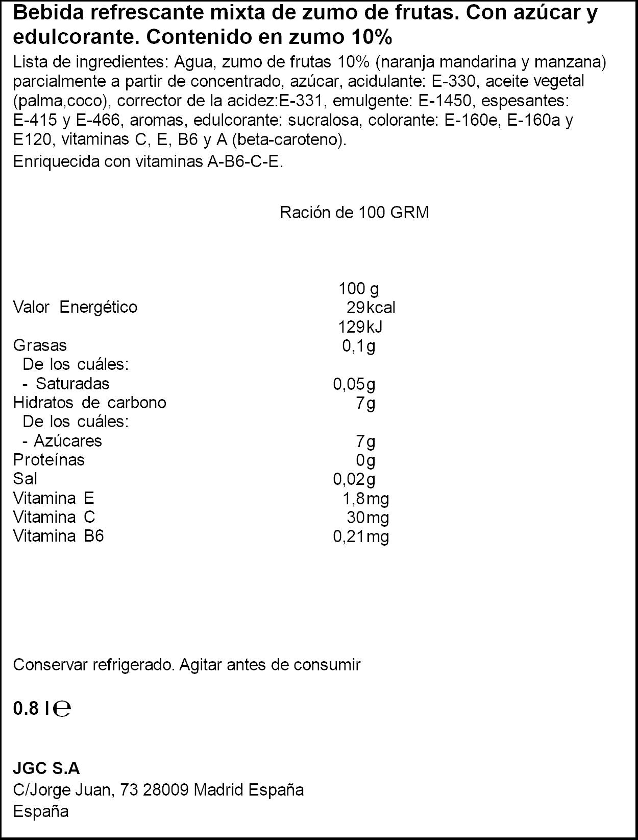 Zumo vitaminado refrigerado mandarina Simon life p4 200ml/u