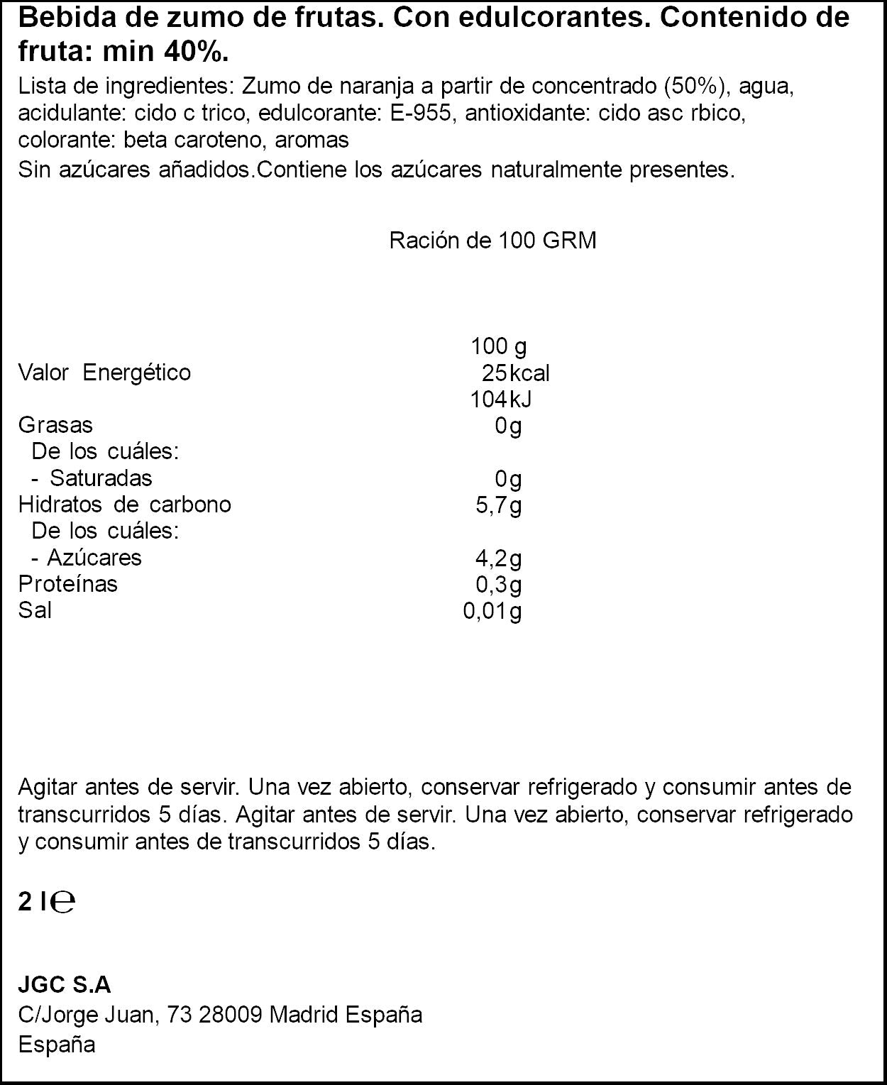 Bebida de zumo naranja s/az disfruta Don simon 2l