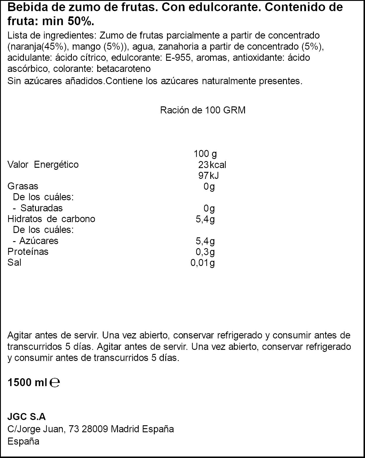 Bebida zumo frutas naraj/mang/zanah s/az Don simon 1.5l