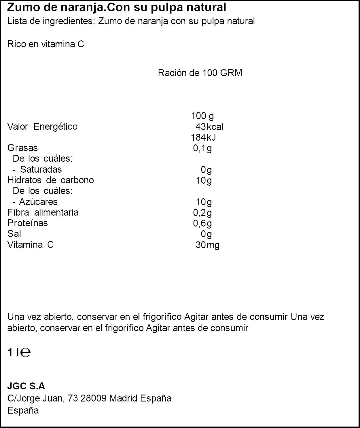 Zumo exprimido refrig naranja c/pulpa Don simon 1l