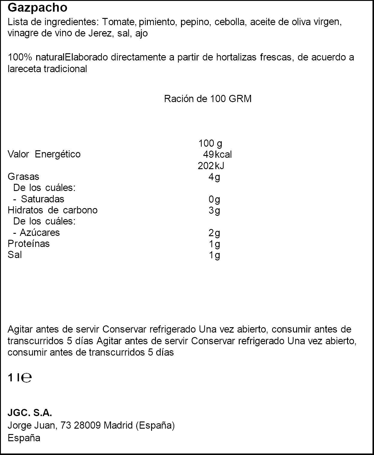 Gazpacho huerta pet Don Simon 1l
