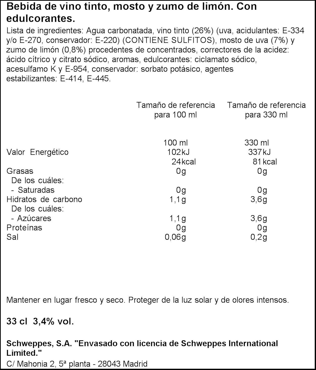 Tinto verano limon La casera  330ml