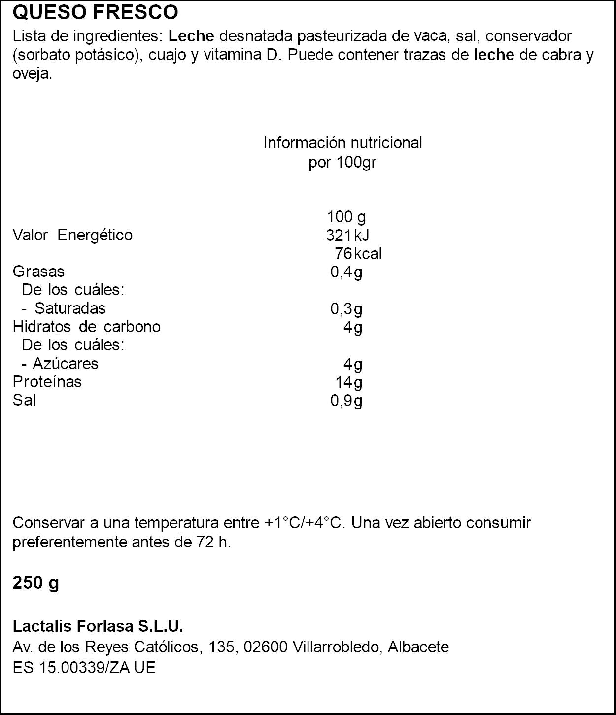 Queso fresco +Proteinas El ventero p4 62.5g/u