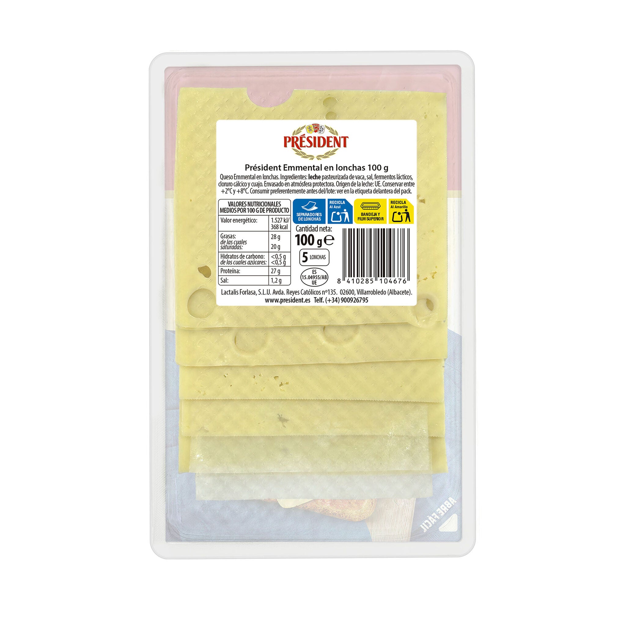 Queso emmental lonchas President 80g