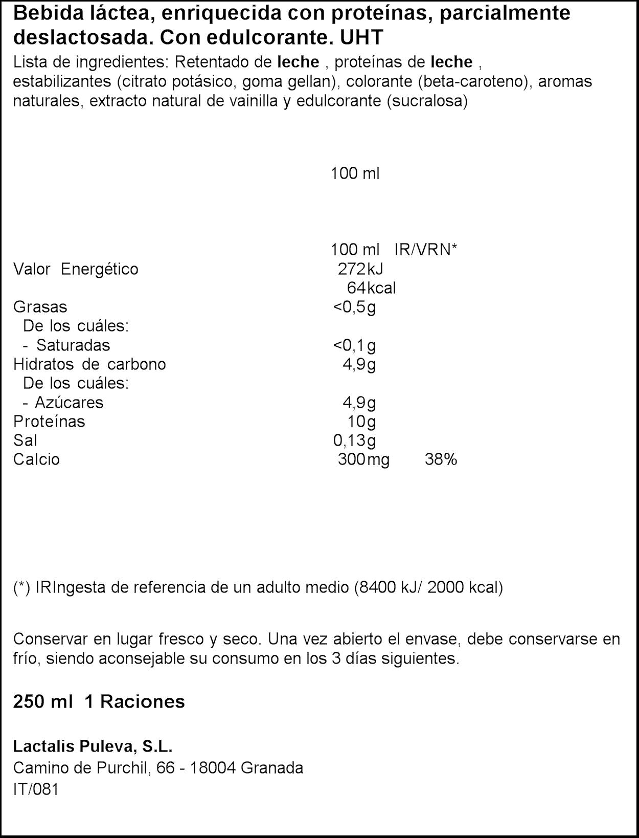 Bebida lactea vainilla Puleva 260ml