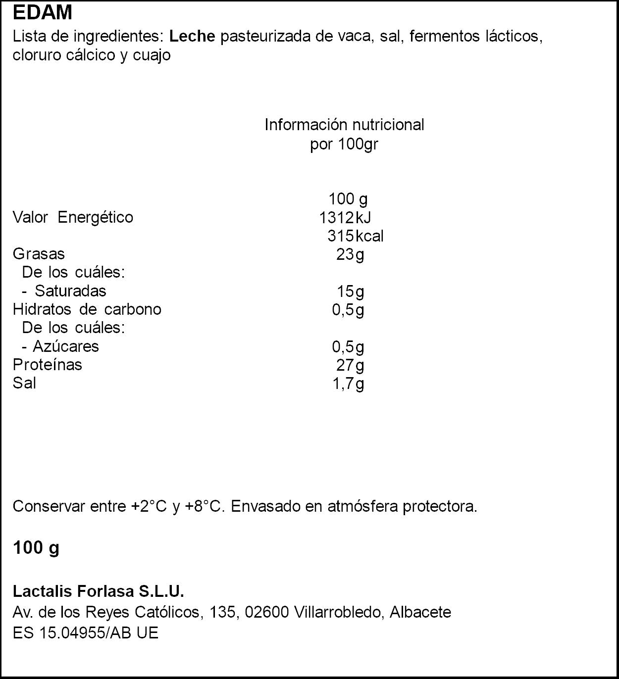 Queso edam lonchas President 100g