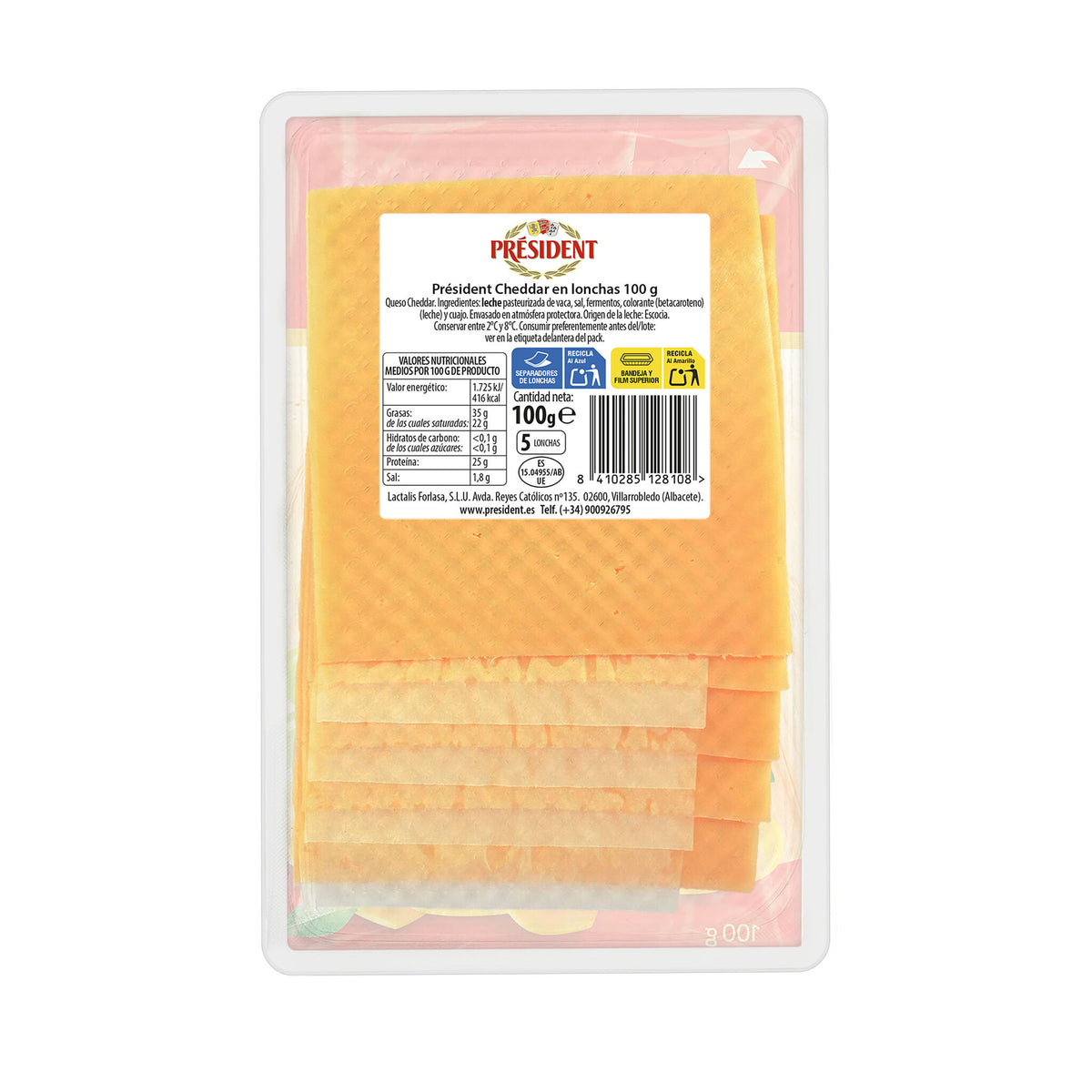 Queso Cheddar lonchas President 100g