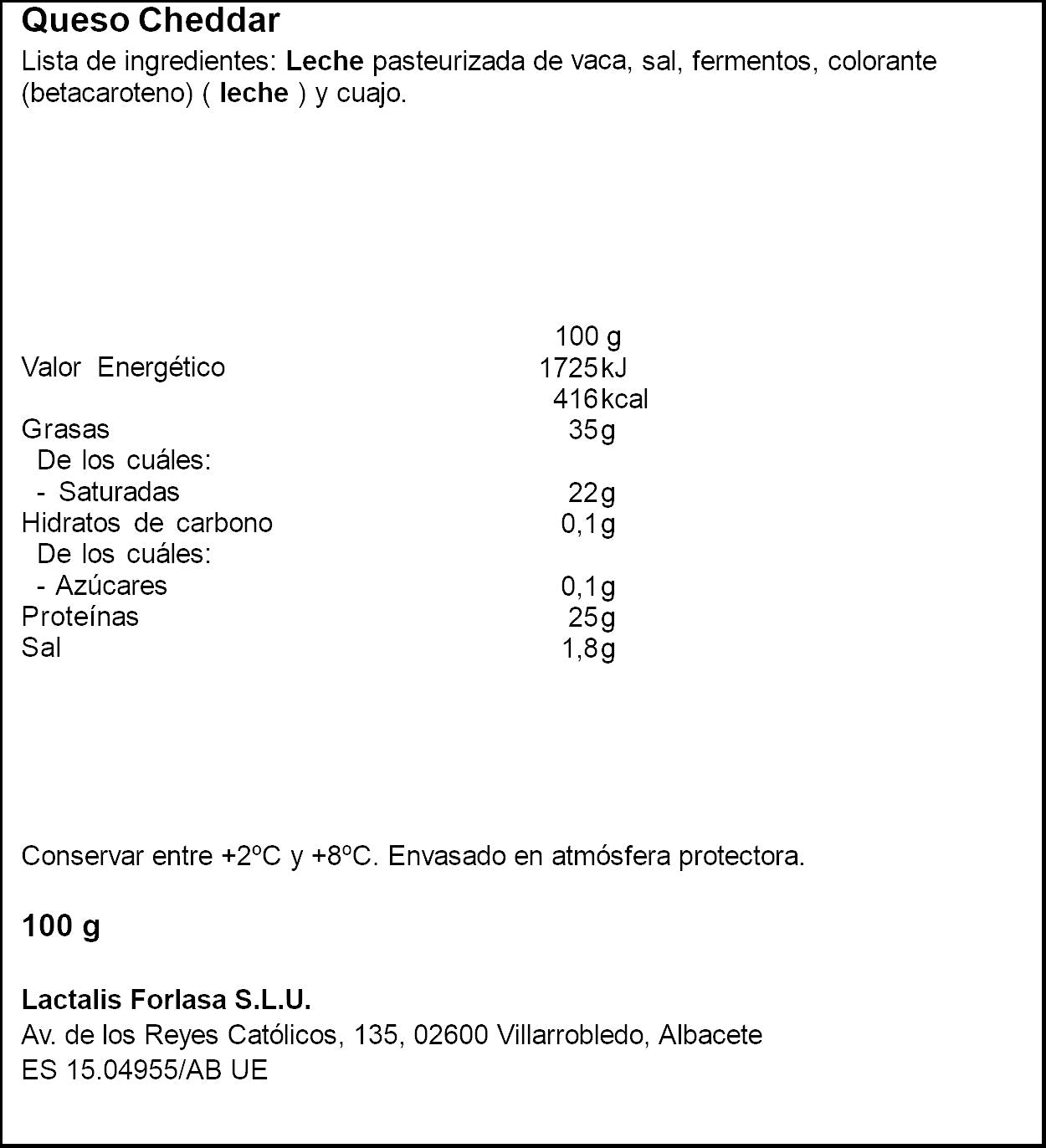 Queso Cheddar lonchas President 100g