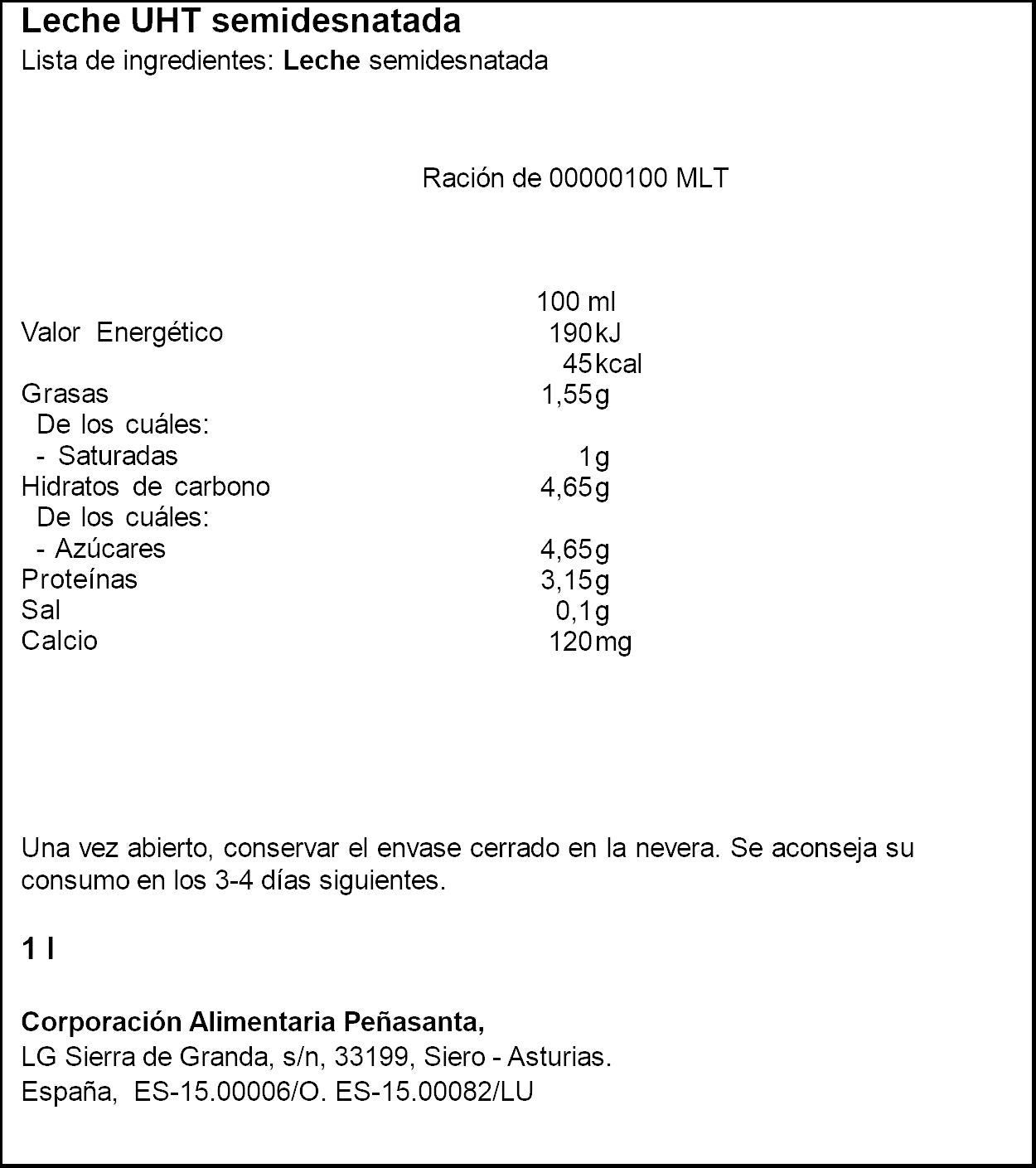 Leche semidesnatada brick Asturiana 1l